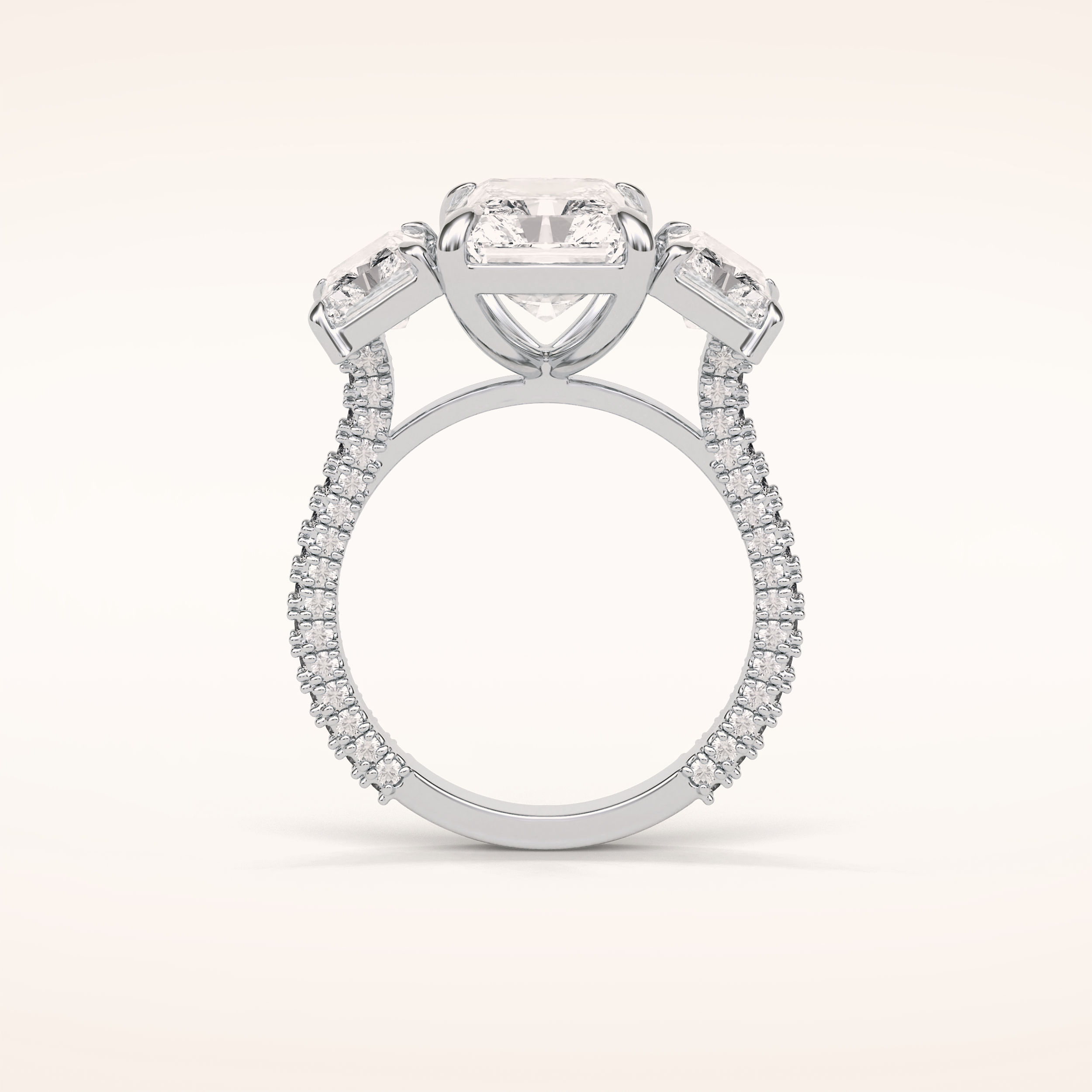 3.51 CT Radiant Shaped Three Stones & Pave Moissanite Engagement Ring