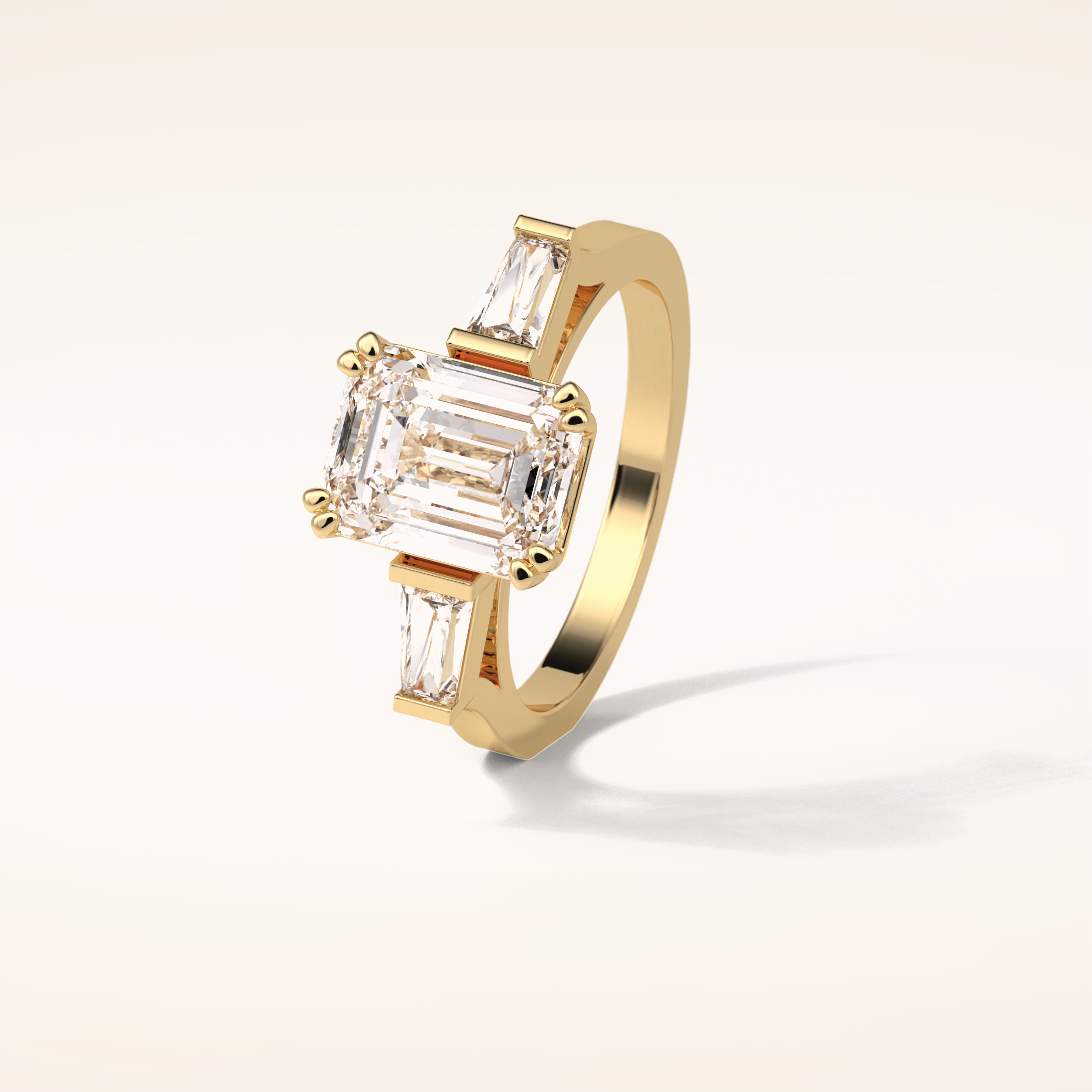 2.30 CT Emerald Shaped Three Stones Moissanite Engagement Ring