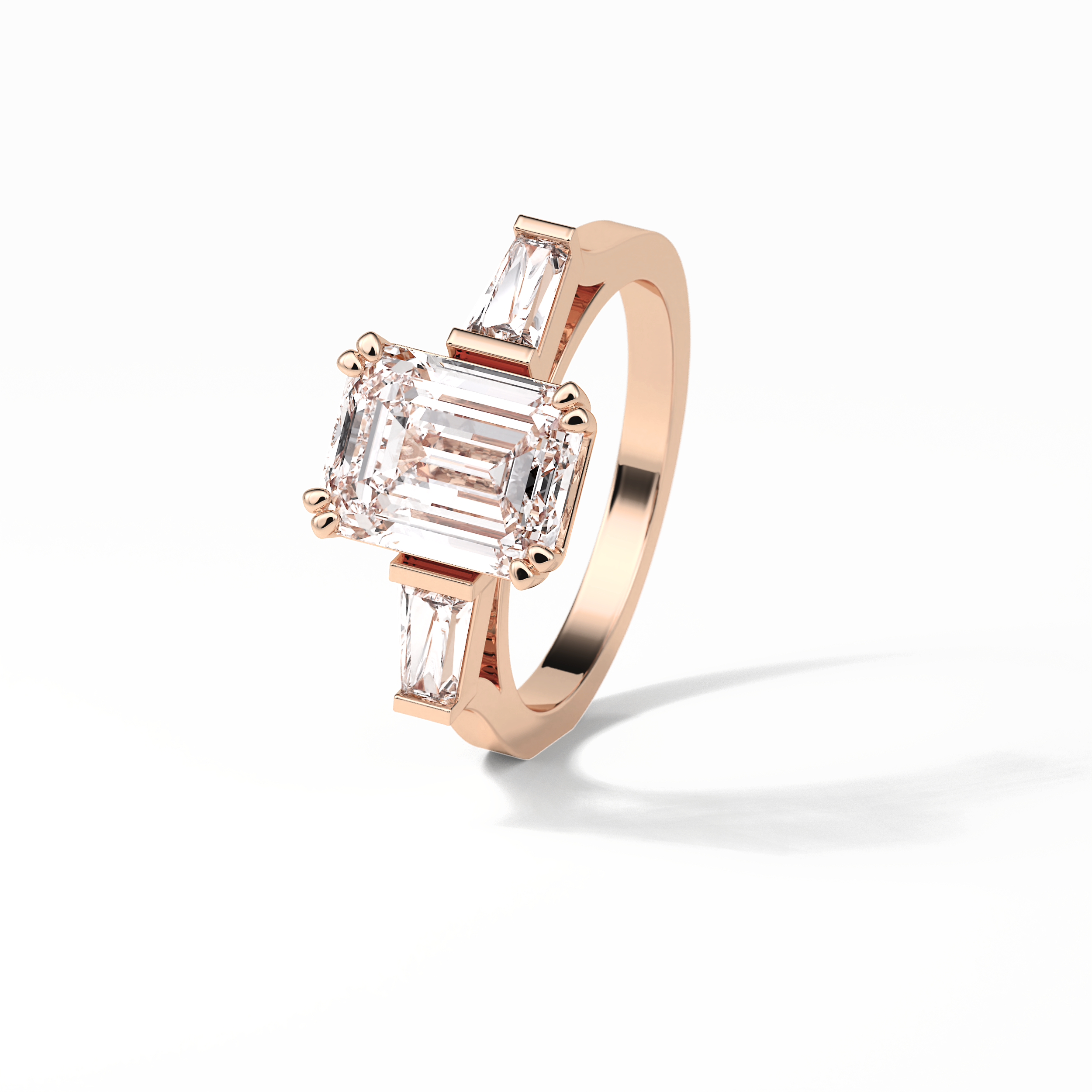 Emerald Three Stones Lab Grown Diamond Engagement Ring