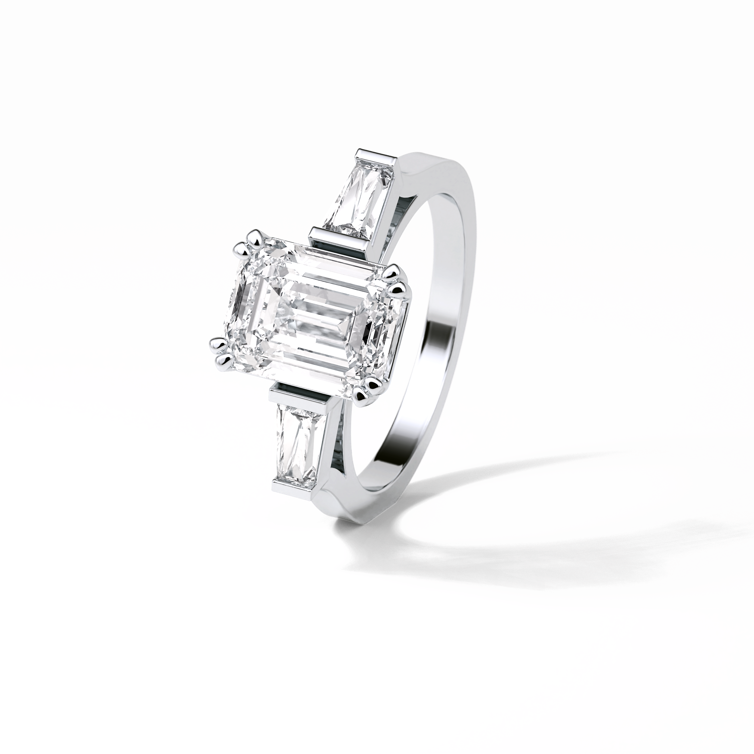 Emerald Three Stones Lab Grown Diamond Engagement Ring