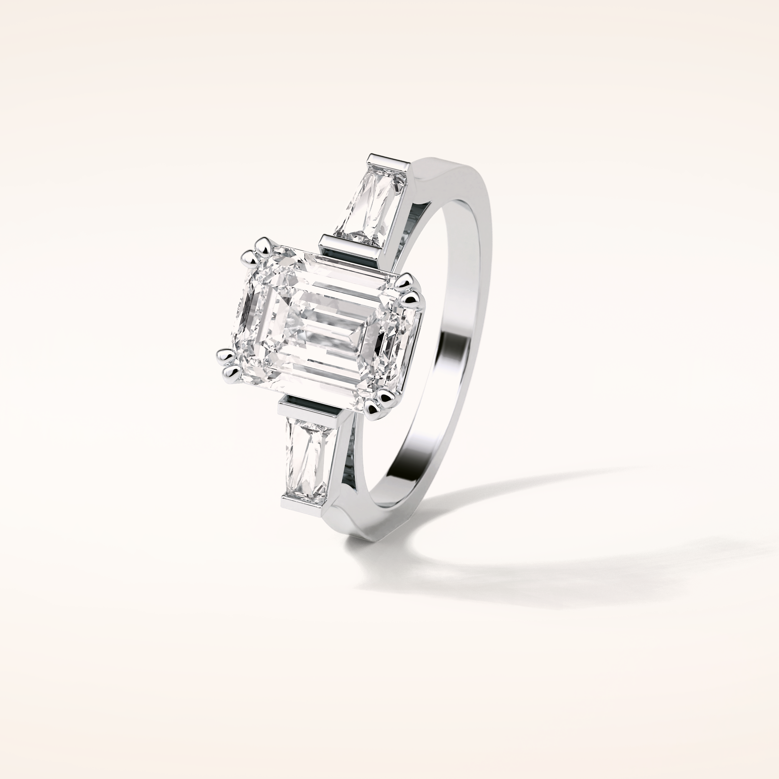 2.30 CT Emerald Shaped Three Stones Moissanite Engagement Ring