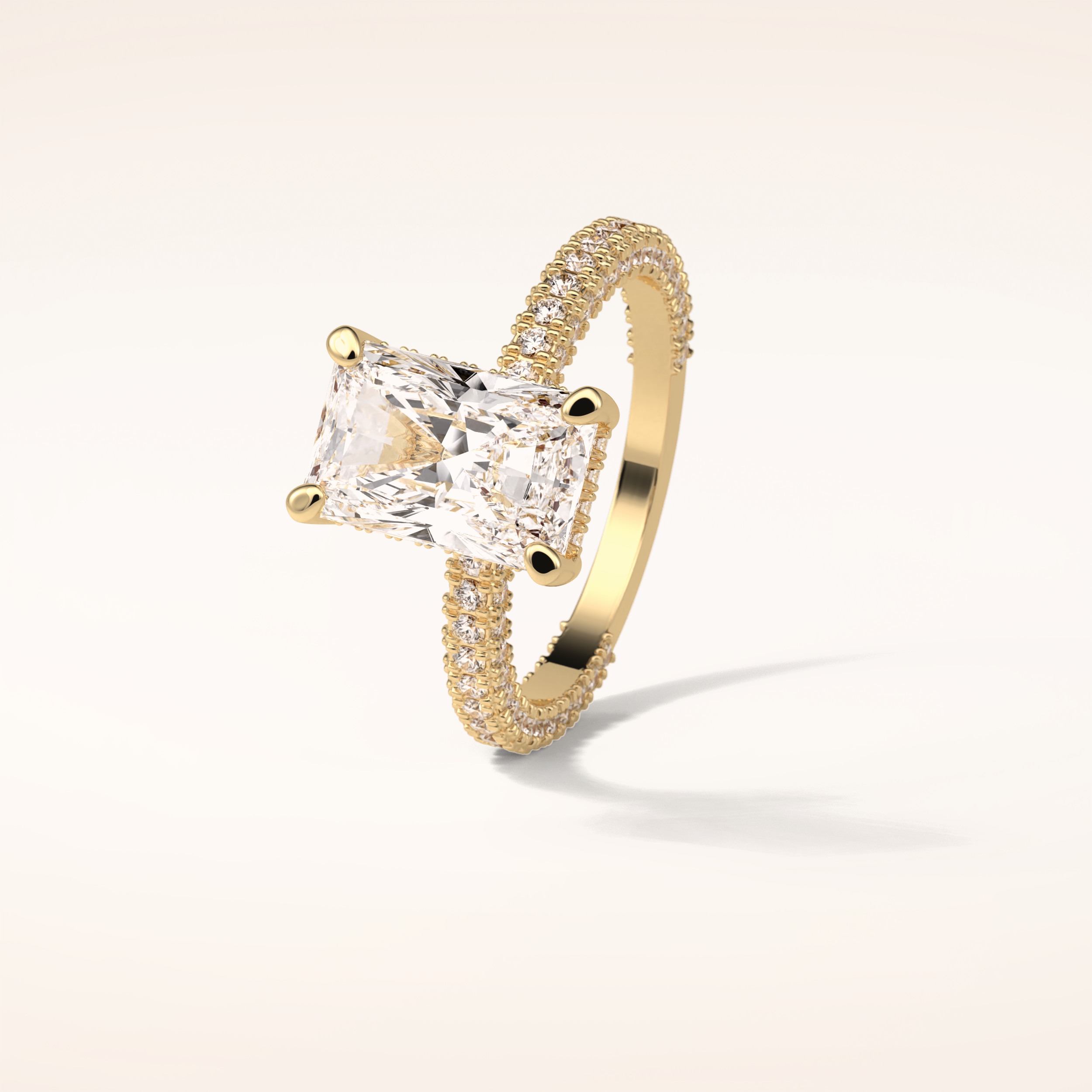 2.6 CT Radiant Shaped Hidden Halo & Pave Moissanite Engagement Ring