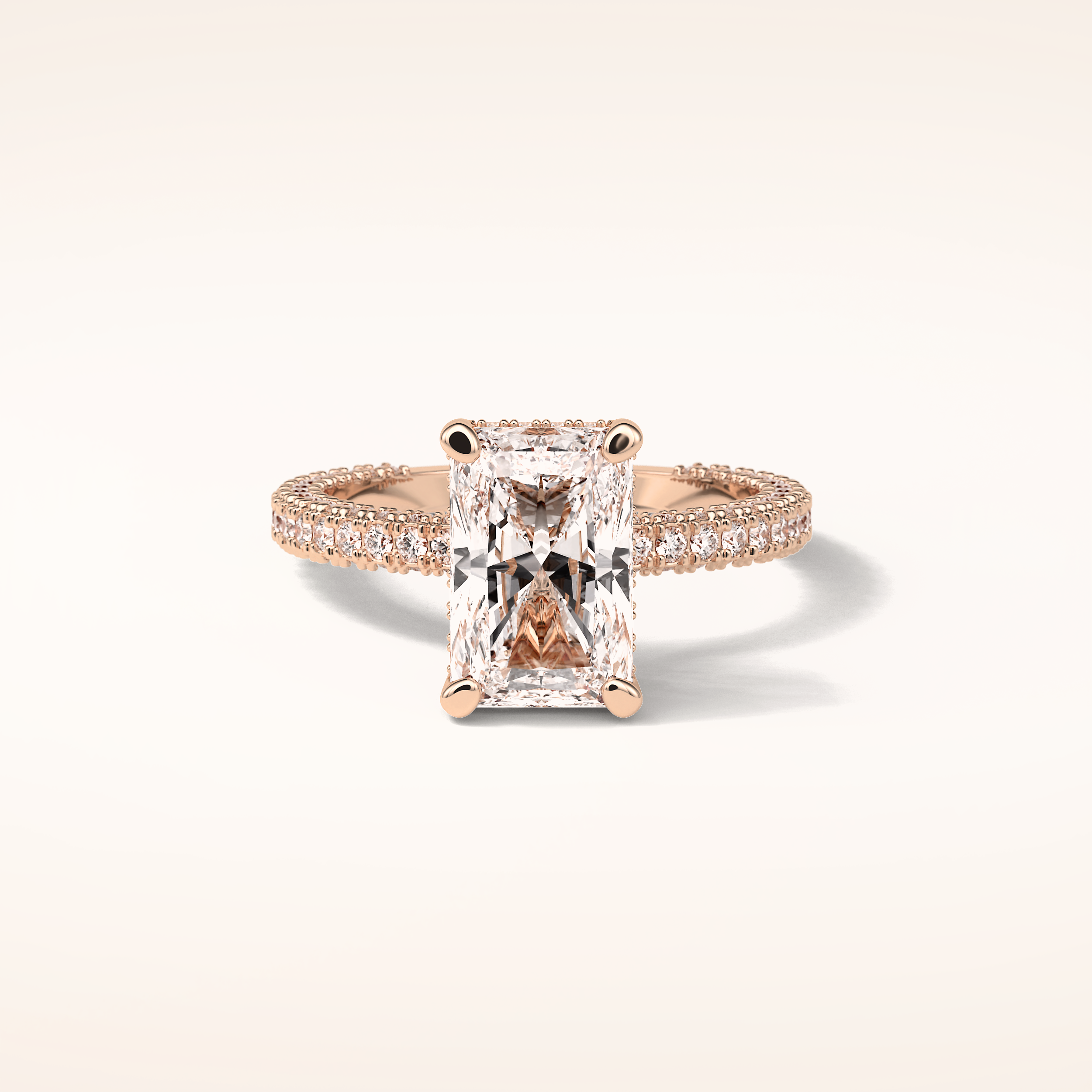 2.6 CT Radiant Shaped Hidden Halo & Pave Moissanite Engagement Ring