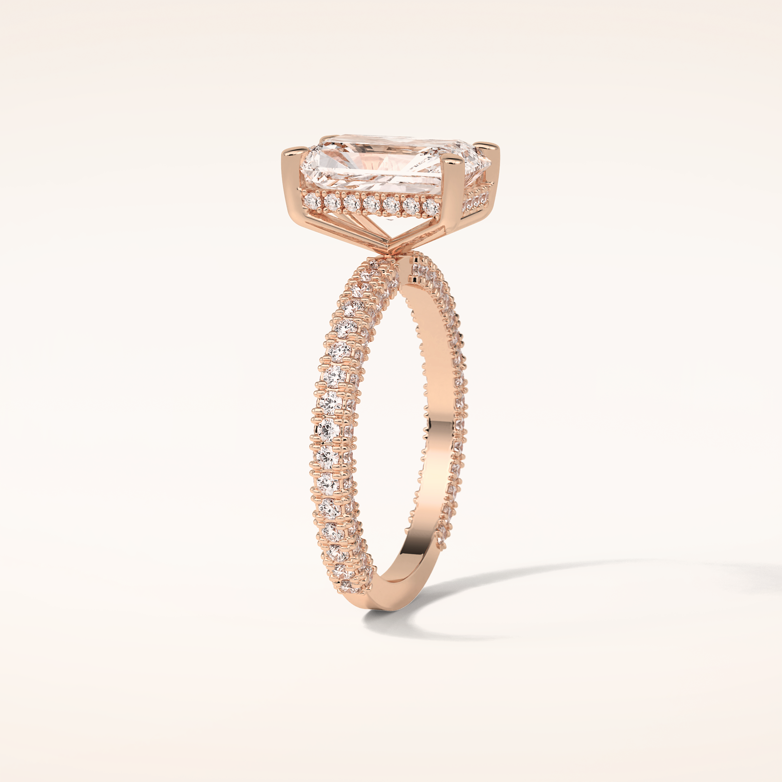 2.6 CT Radiant Shaped Hidden Halo & Pave Moissanite Engagement Ring