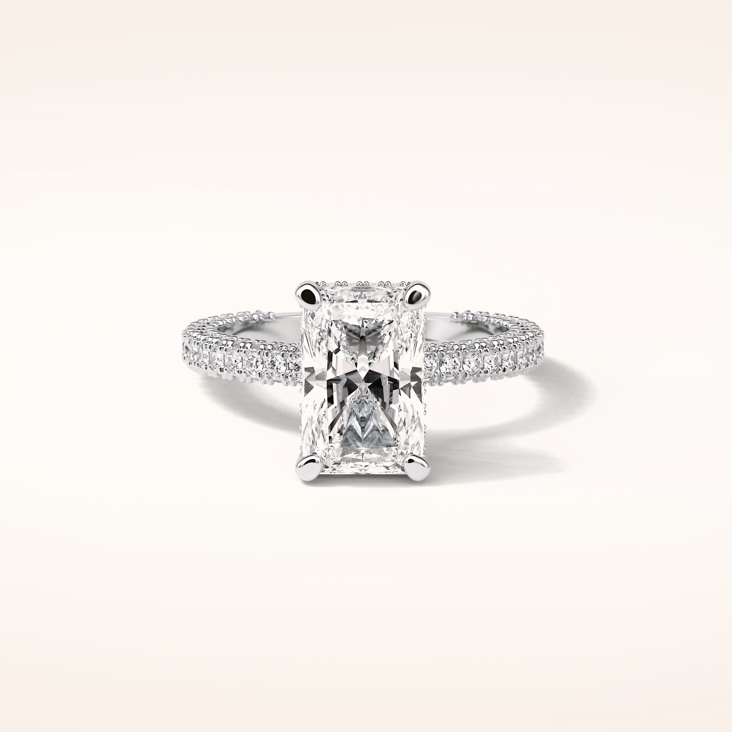 2.6 CT Radiant Shaped Hidden Halo & Pave Moissanite Engagement Ring