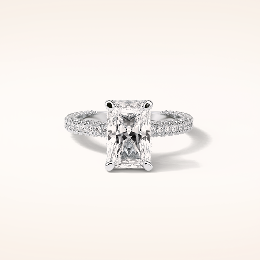 2.6 CT Radiant Shaped Hidden Halo & Pave Moissanite Engagement Ring