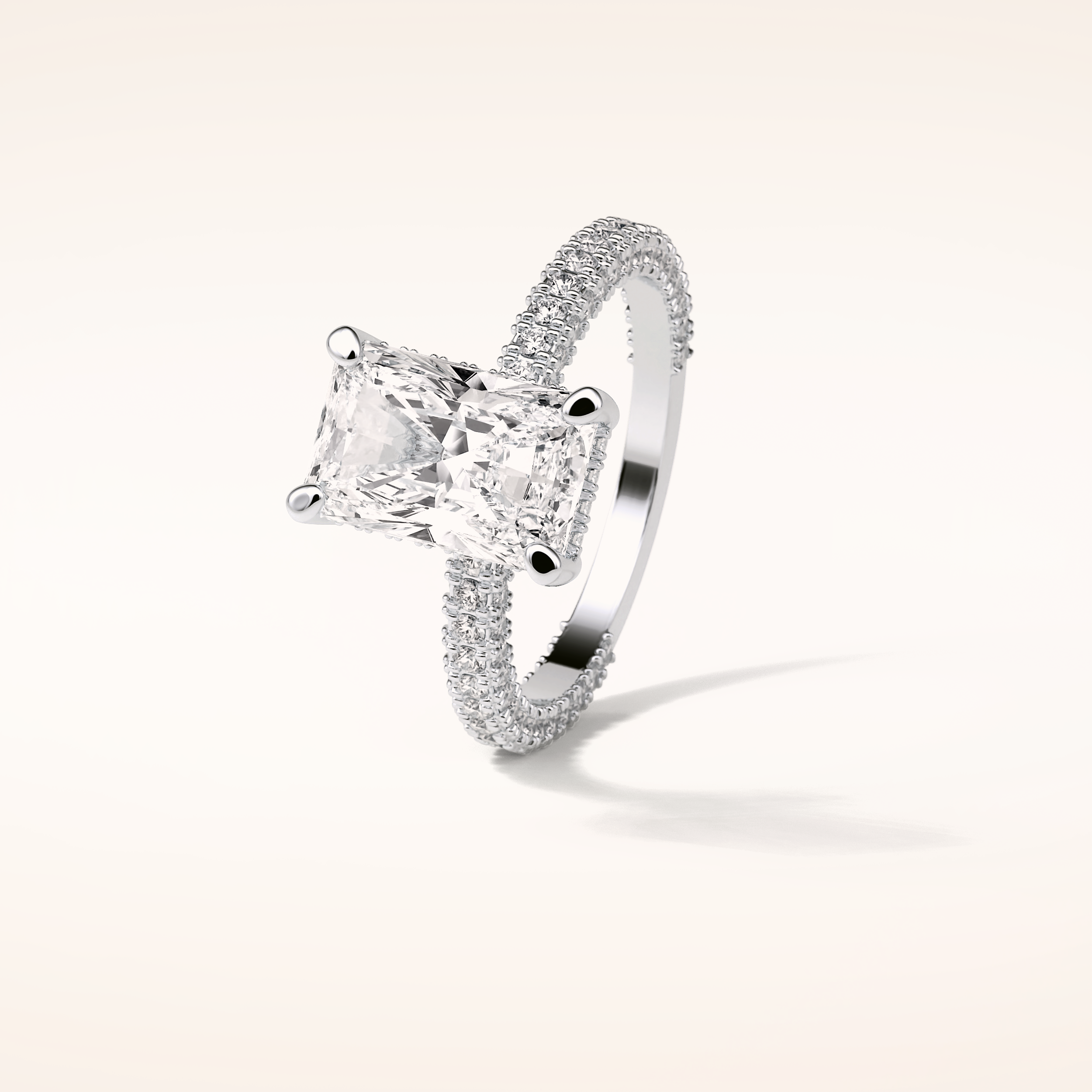 2.6 CT Radiant Shaped Hidden Halo & Pave Moissanite Engagement Ring