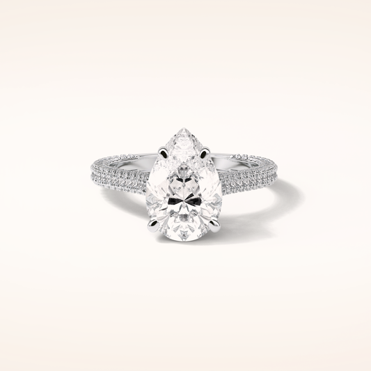3.1 CT Pear Shaped Hidden Halo & Pave Moissanite Engagement Ring