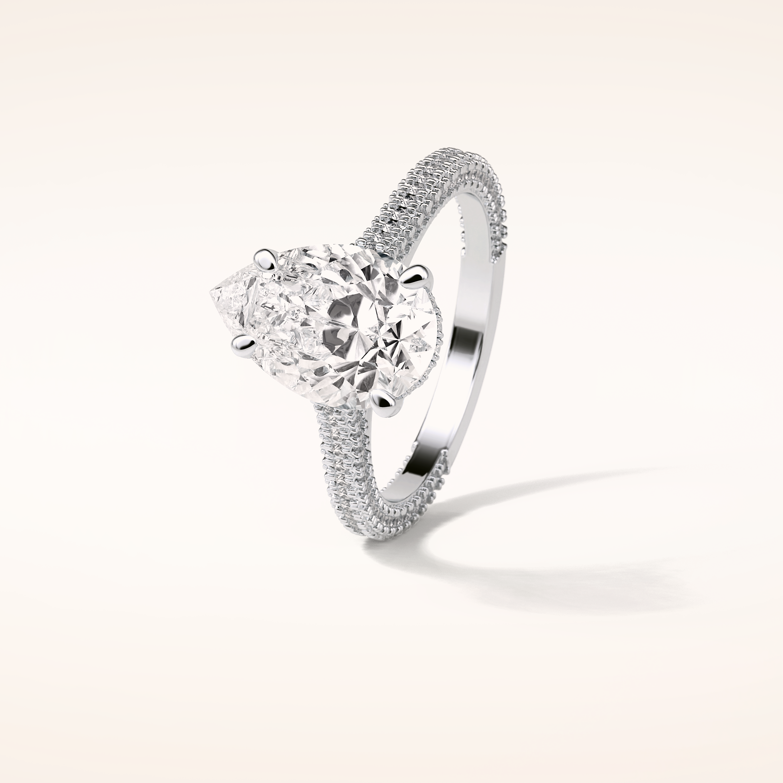 3.1 CT Pear Shaped Hidden Halo & Pave Moissanite Engagement Ring