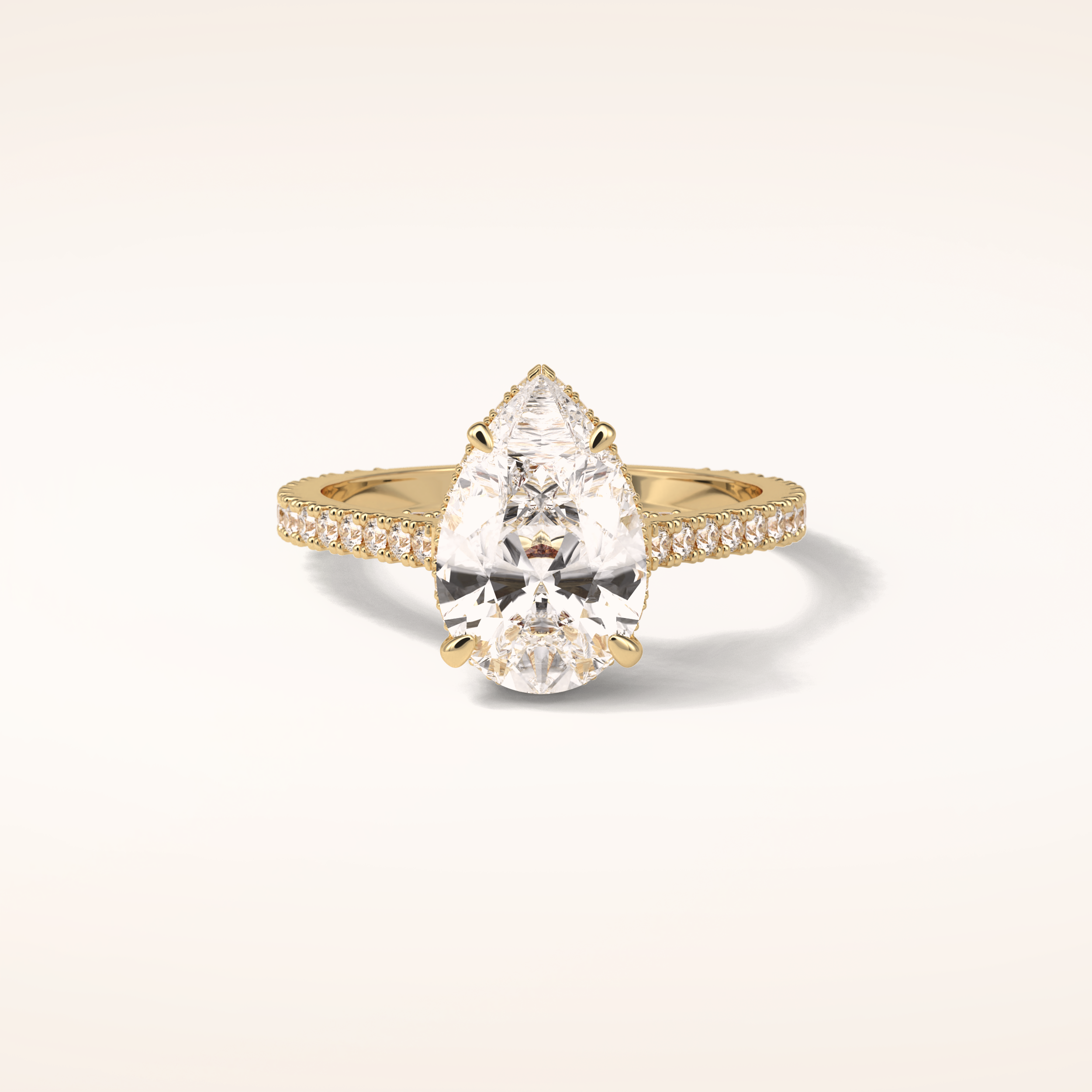 2.8 CT Pear Shaped Hidden Halo & Pave Moissanite Engagement Ring