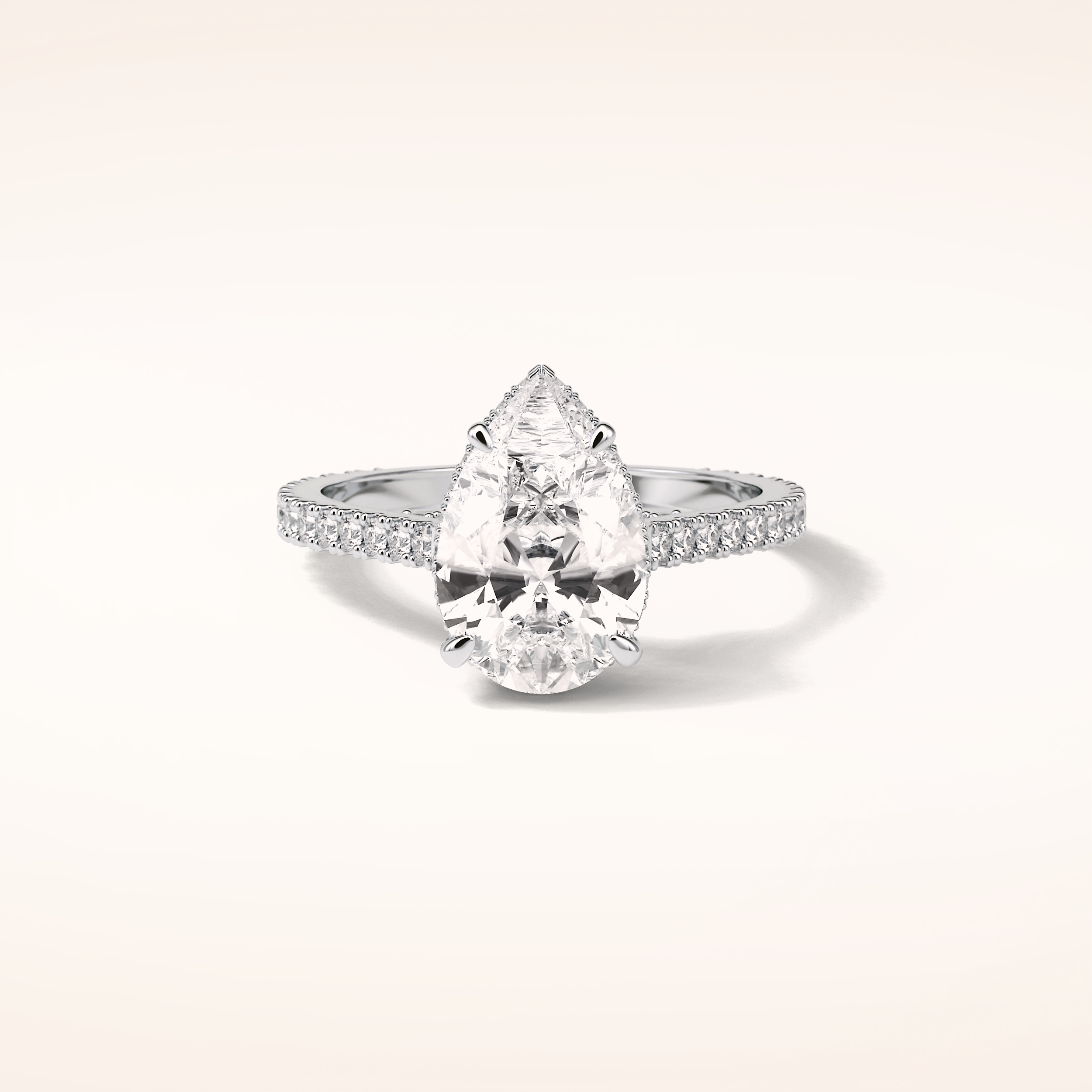 2.8 CT Pear Shaped Hidden Halo & Pave Moissanite Engagement Ring