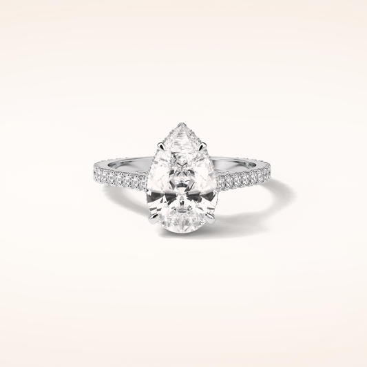 2.8 CT Pear Shaped Hidden Halo & Pave Moissanite Engagement Ring