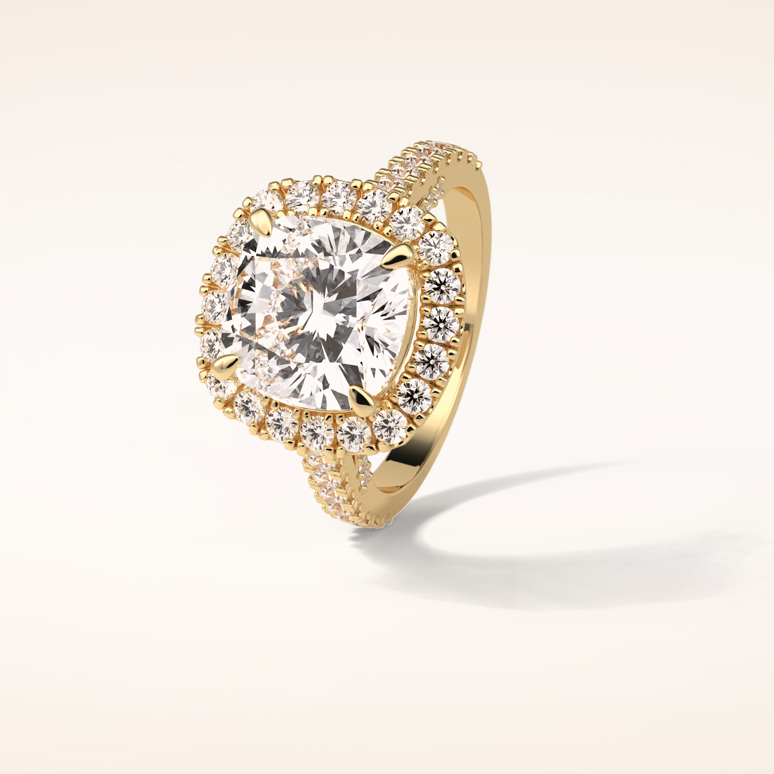 4 CT Cushion Shaped Halo & Pave Moissanite Engagement Ring