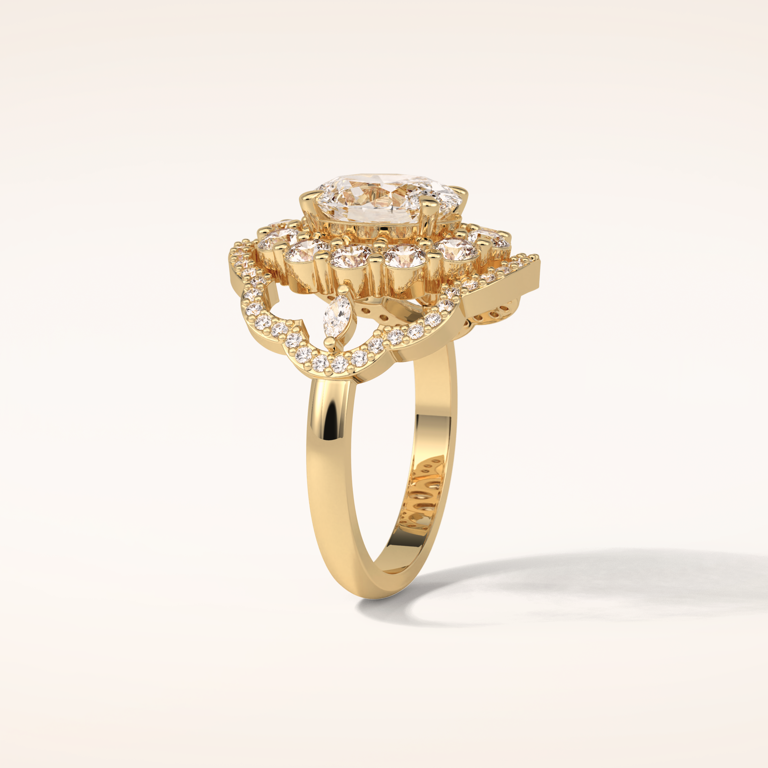 1.91 CT Oval Shaped Art Deco Halo Moissanite Engagement Ring