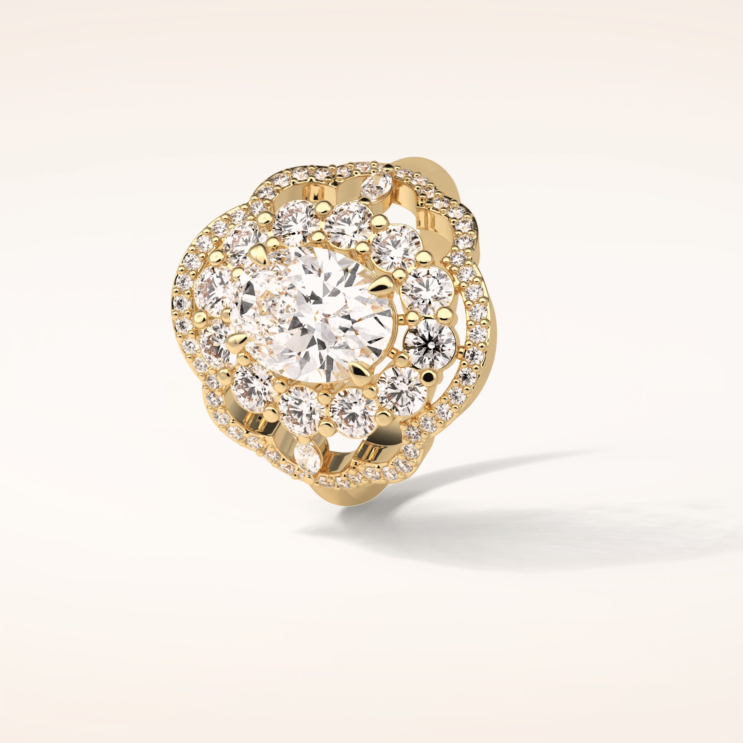 1.91 CT Oval Shaped Art Deco Halo Moissanite Engagement Ring