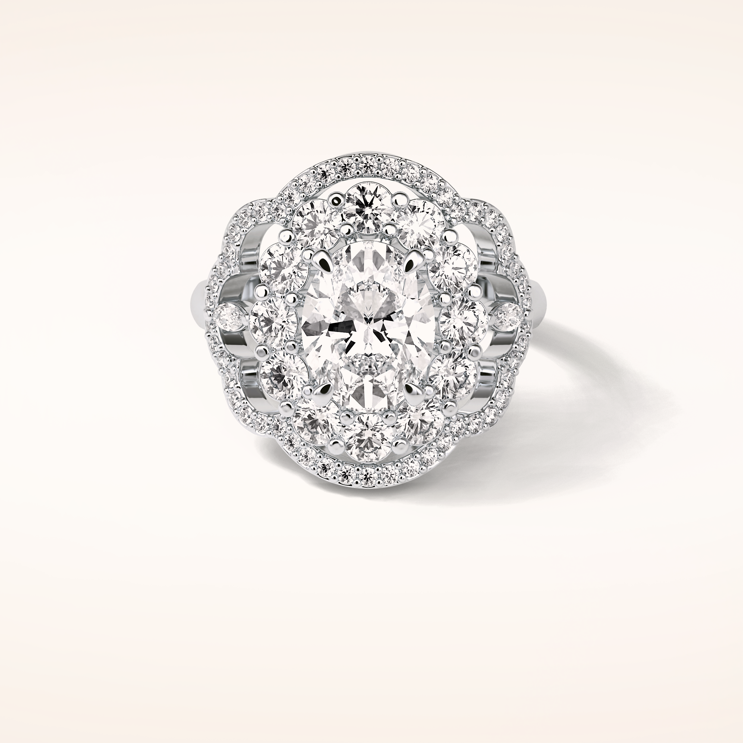 1.91 CT Oval Shaped Art Deco Halo Moissanite Engagement Ring