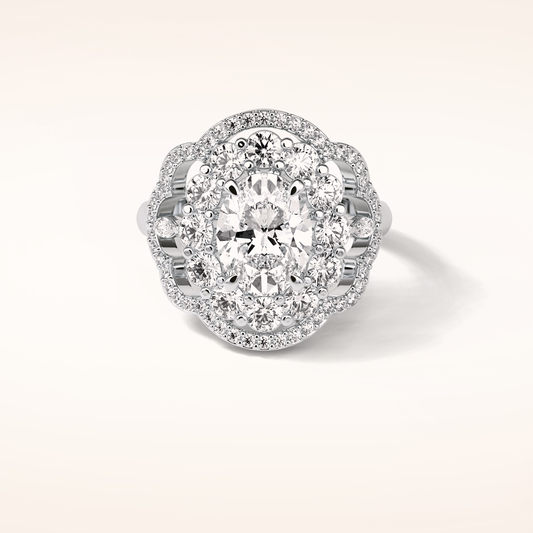 1.91 CT Oval Shaped Art Deco Halo Moissanite Engagement Ring