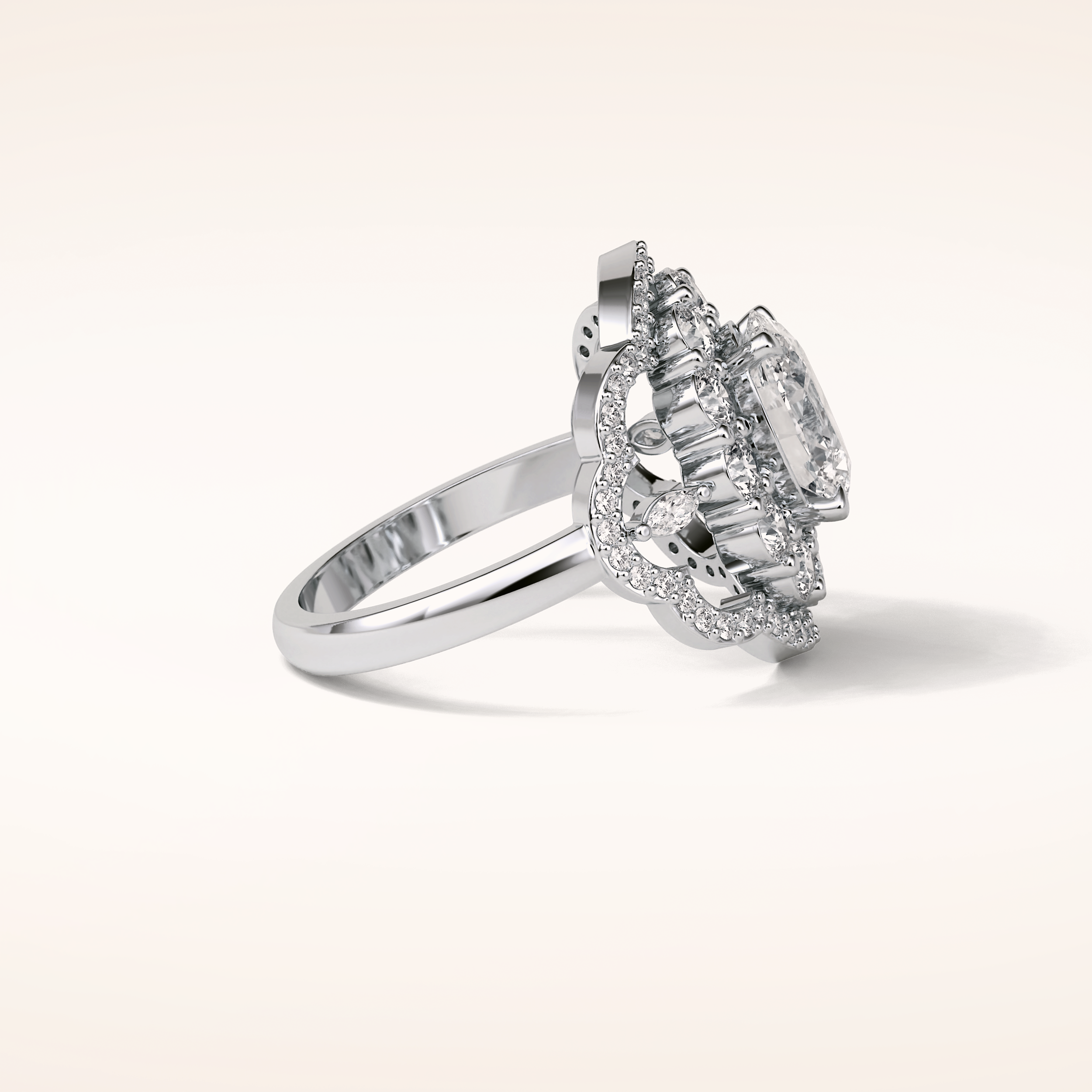 1.91 CT Oval Shaped Art Deco Halo Moissanite Engagement Ring