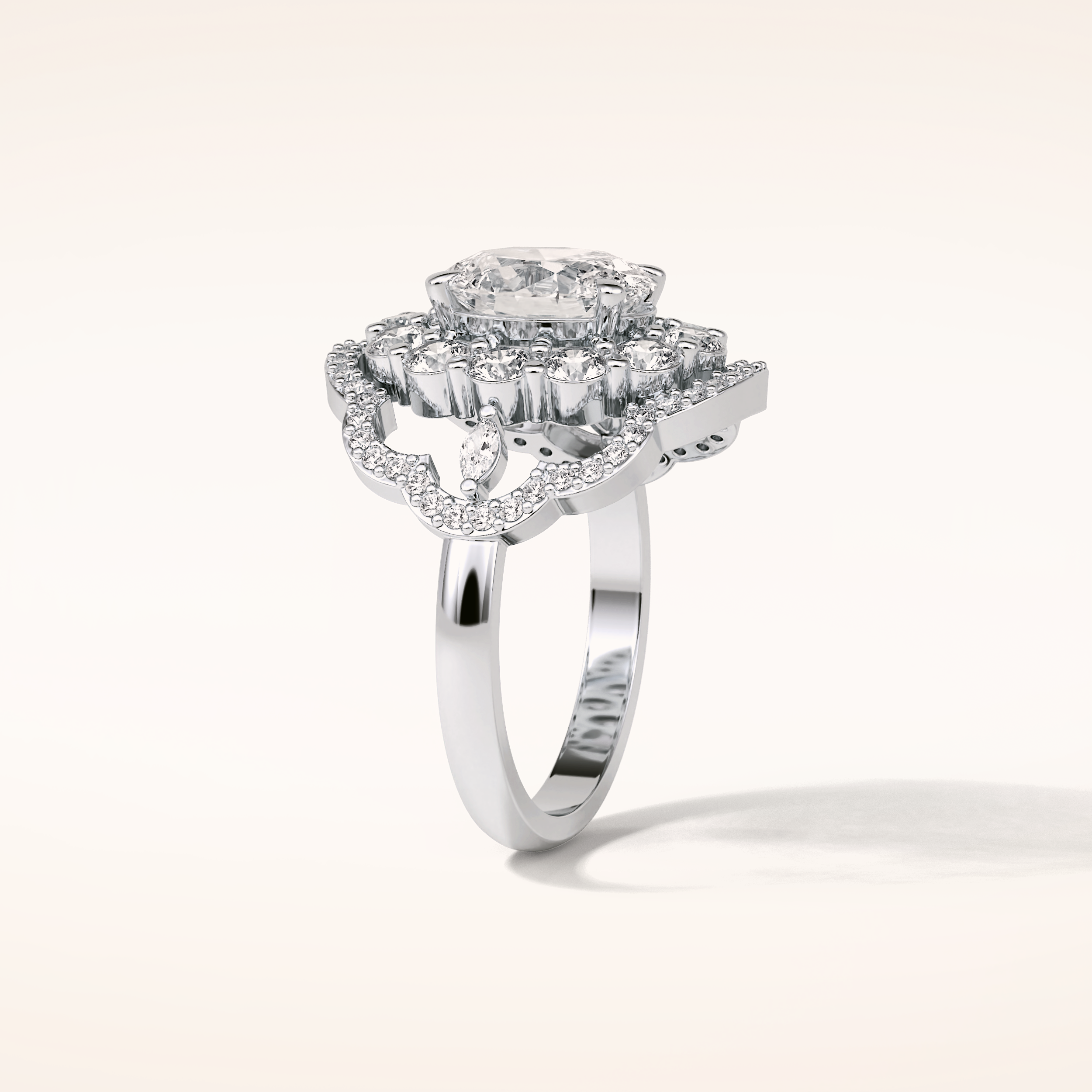 1.91 CT Oval Shaped Art Deco Halo Moissanite Engagement Ring