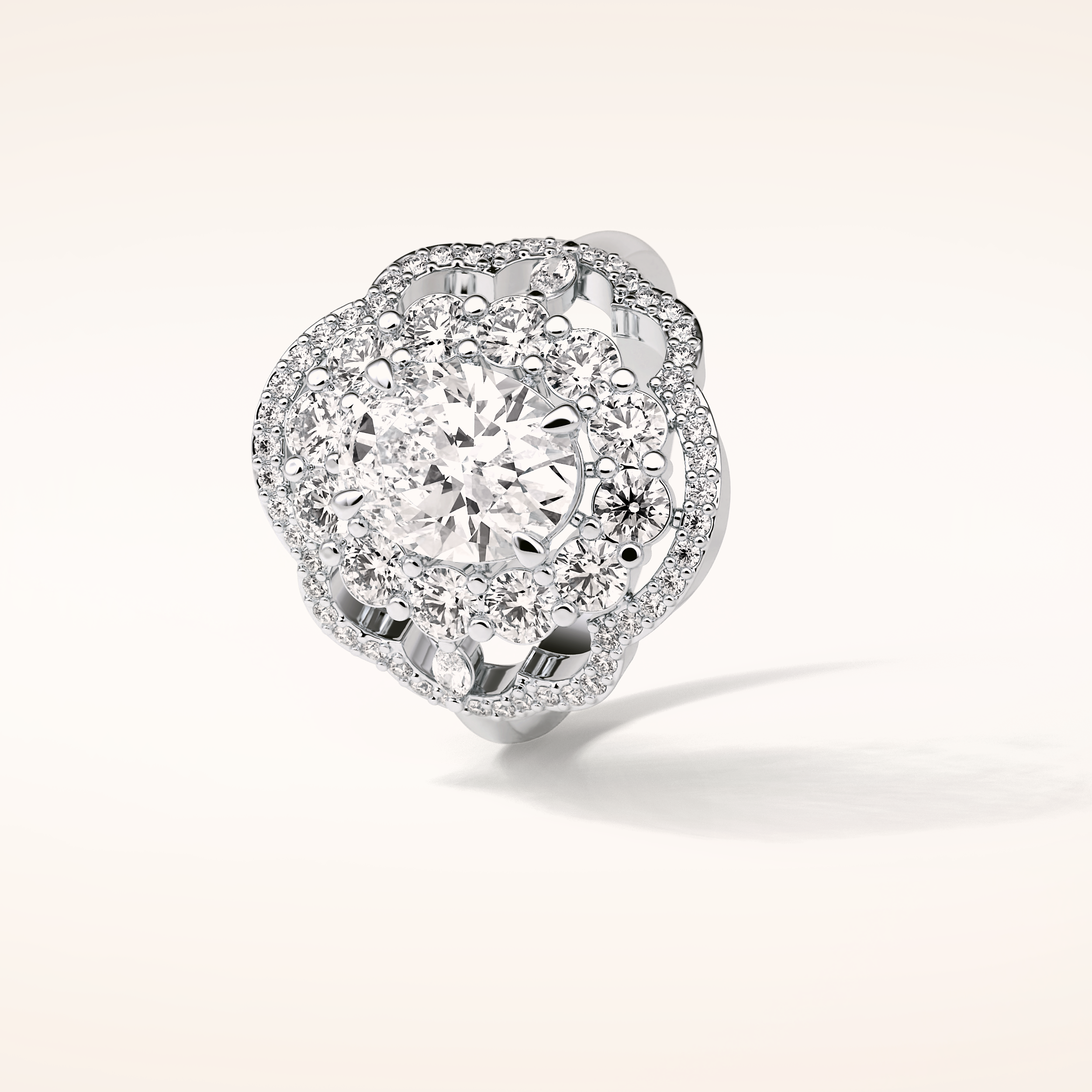 1.91 CT Oval Shaped Art Deco Halo Moissanite Engagement Ring