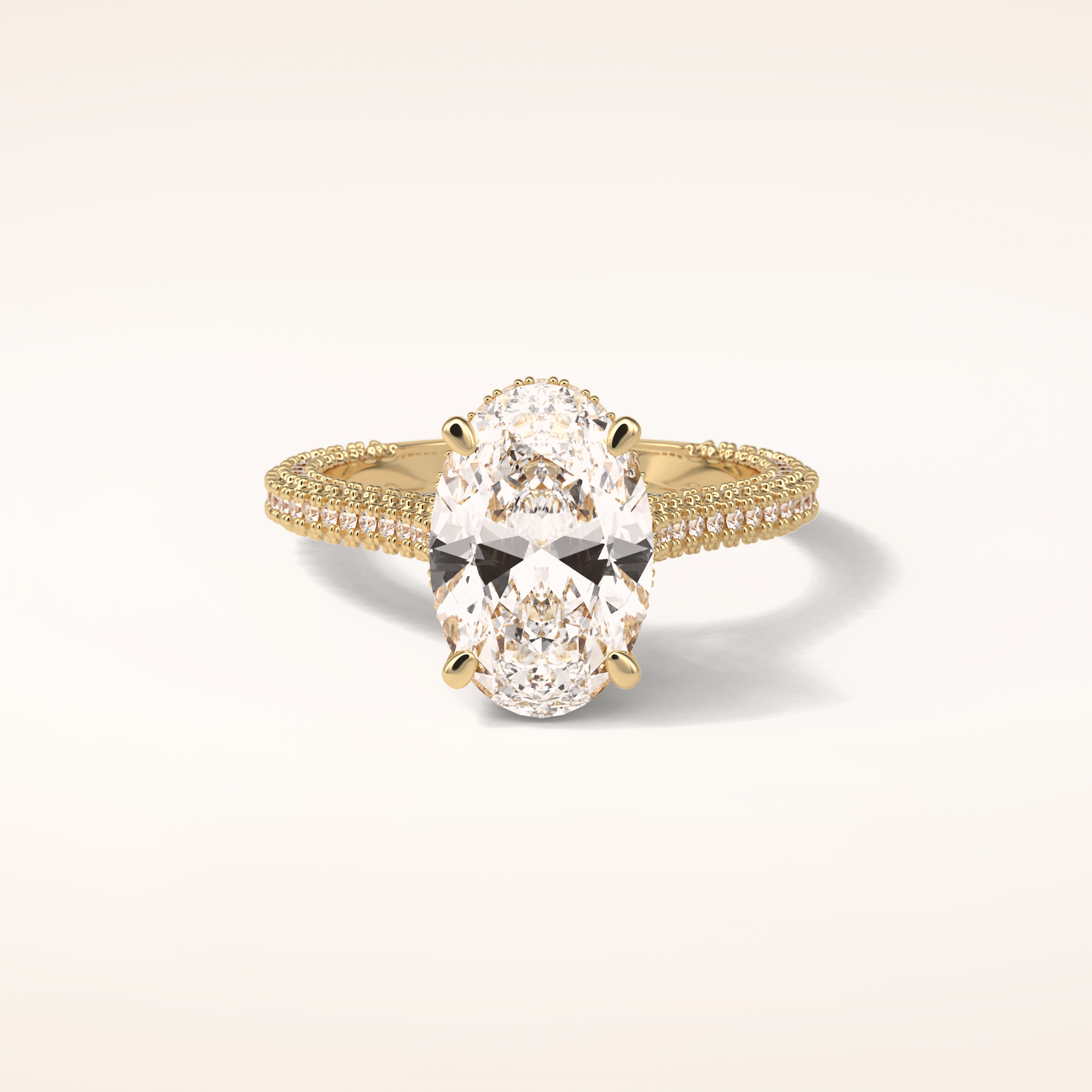 4 CT Oval Shaped Double Hidden Halo & Pave Moissanite Engagement Ring