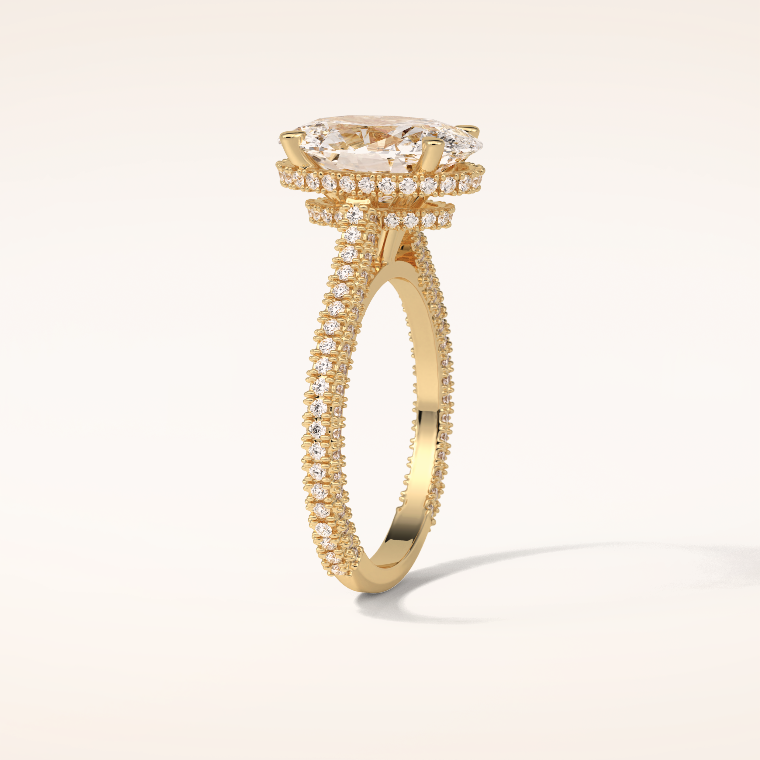 4 CT Oval Shaped Double Hidden Halo & Pave Moissanite Engagement Ring