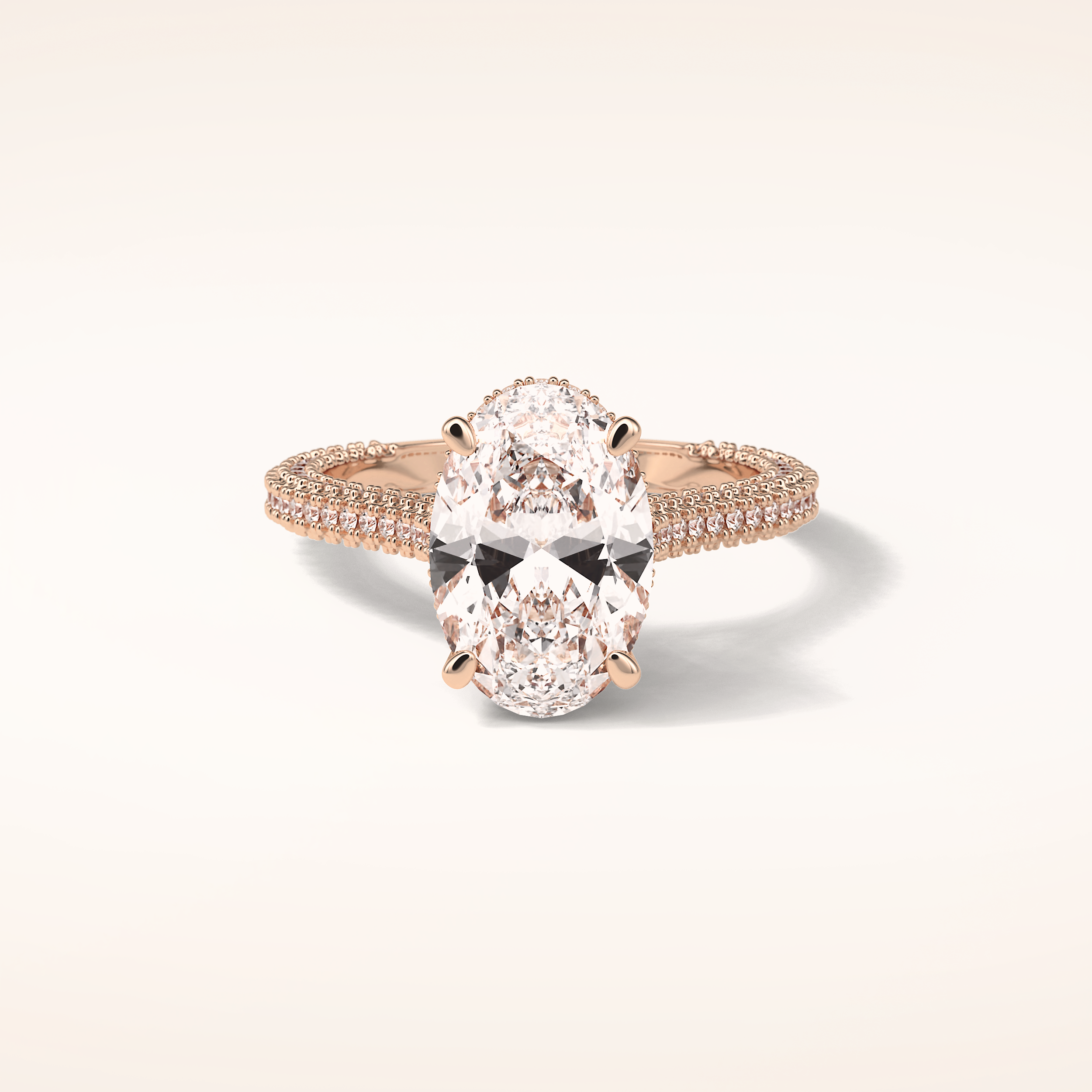 4 CT Oval Shaped Double Hidden Halo & Pave Moissanite Engagement Ring