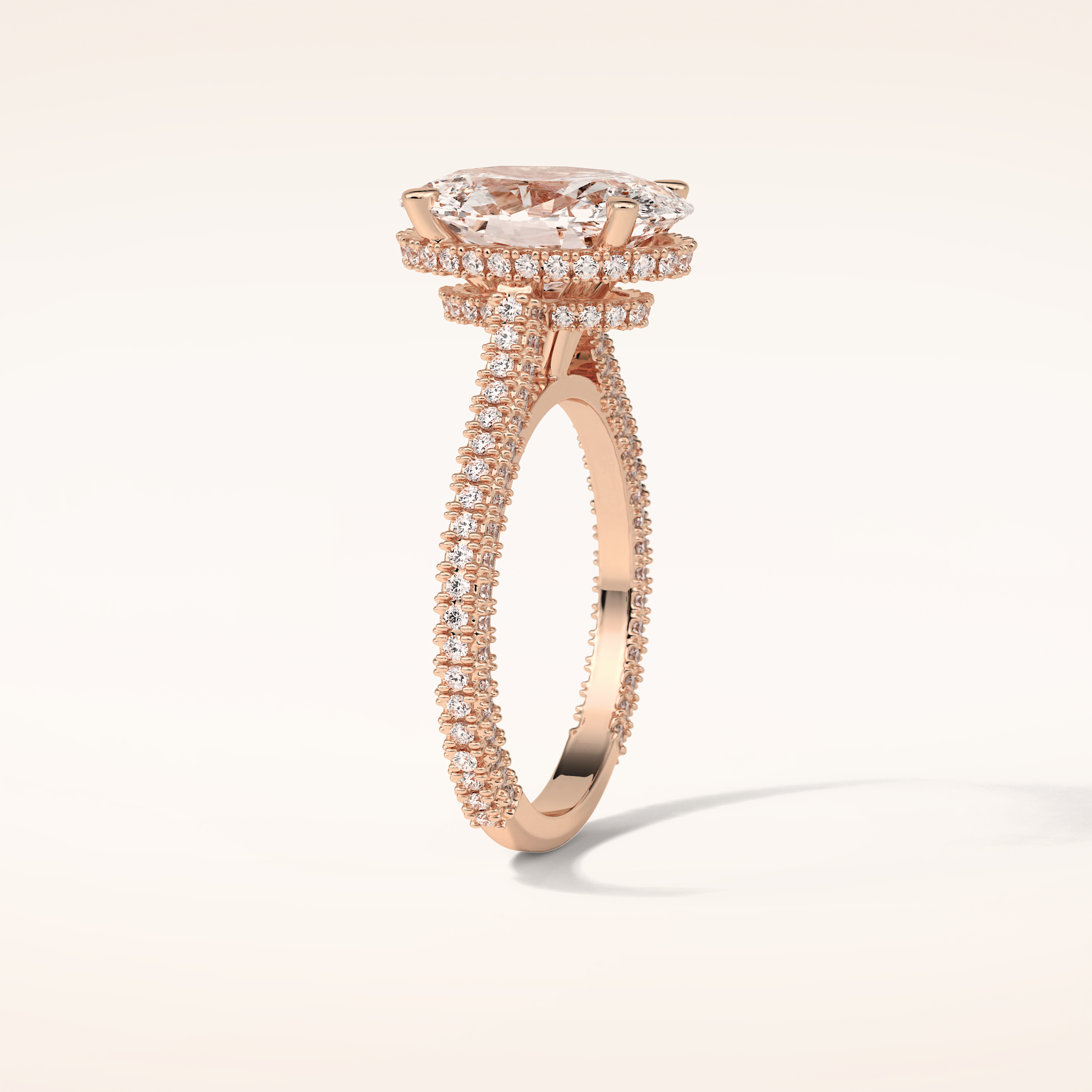 4 CT Oval Shaped Double Hidden Halo & Pave Moissanite Engagement Ring