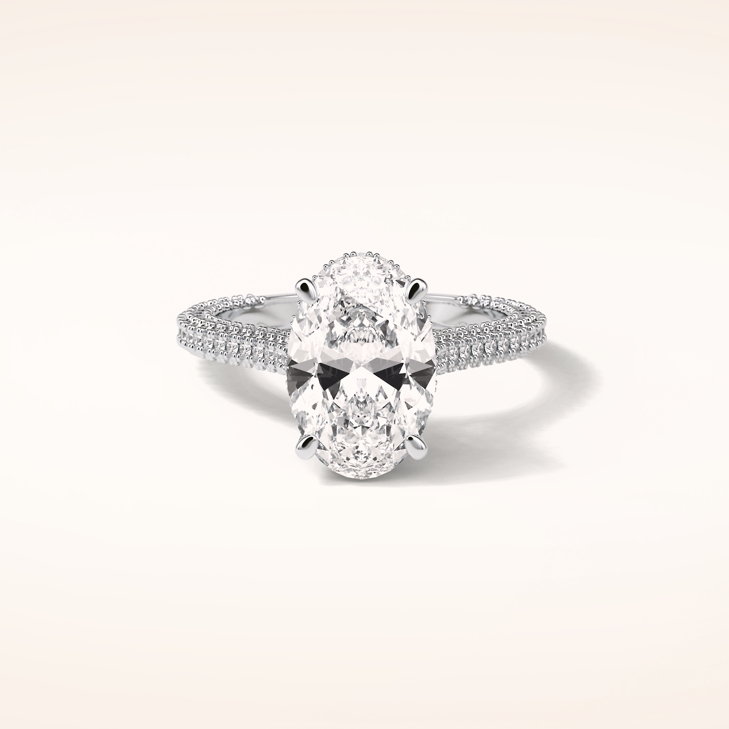 4 CT Oval Shaped Double Hidden Halo & Pave Moissanite Engagement Ring