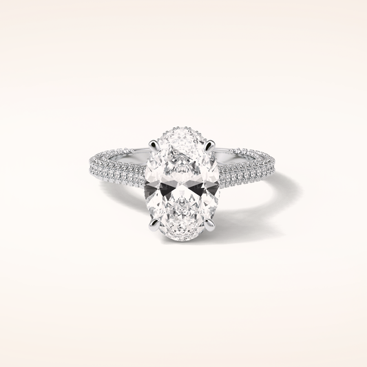 4 CT Oval Shaped Double Hidden Halo & Pave Moissanite Engagement Ring