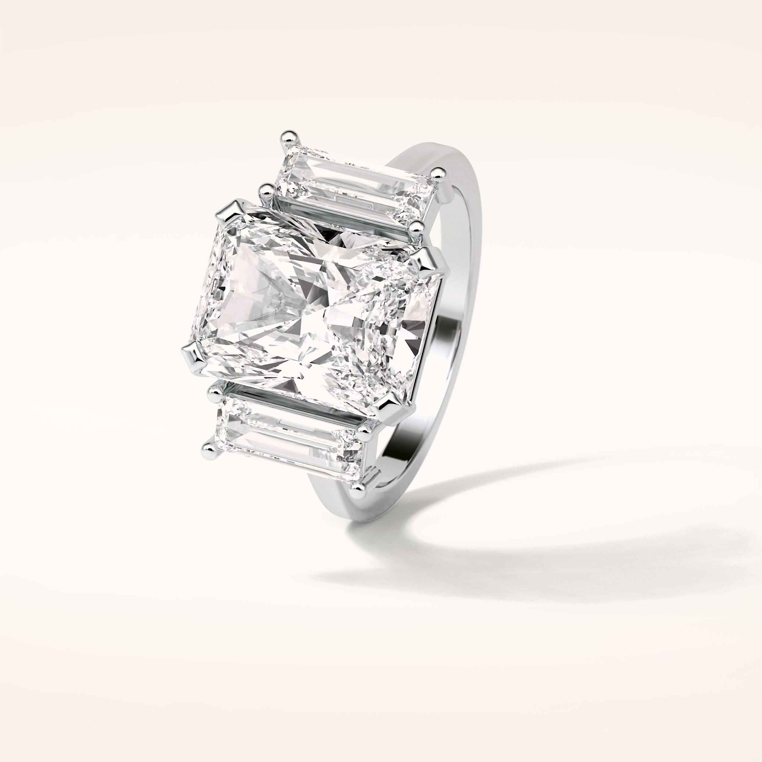 6.2 CT Emerald Shaped Three Stone Moissanite Engagement Ring