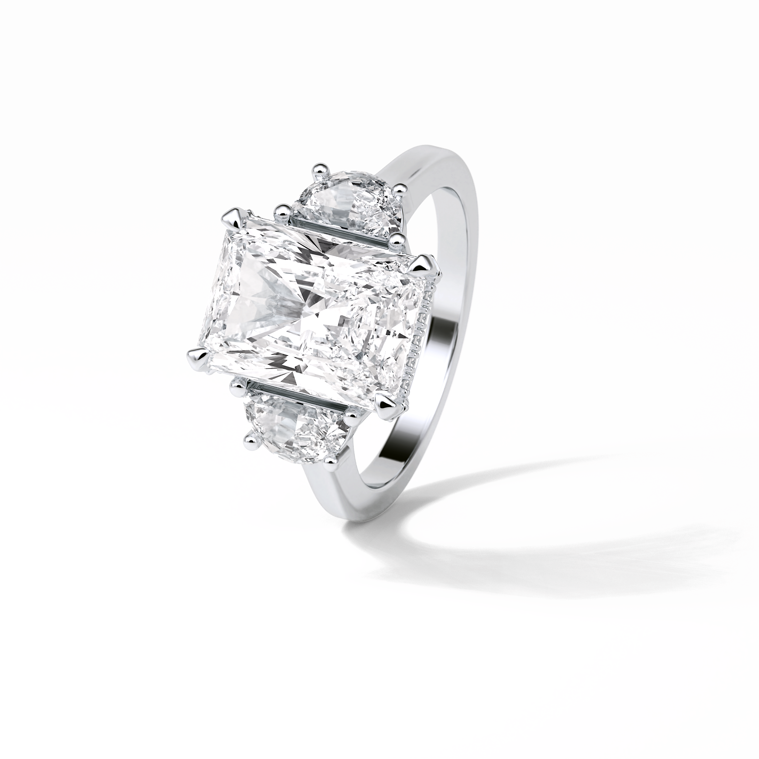 Radiant Three Stones Lab Grown Diamond Engagement Ring