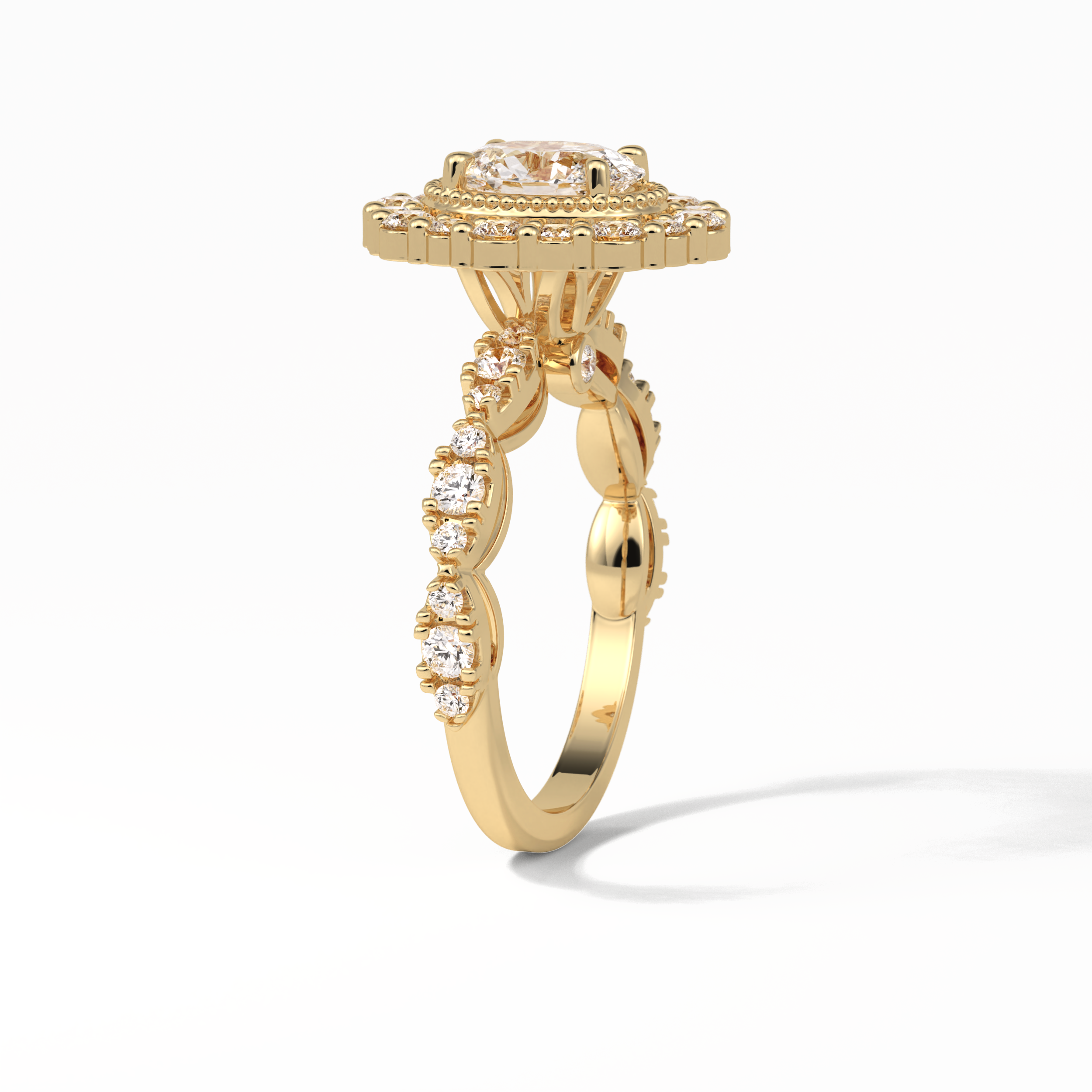 Oval Pave and Halo Lab Grown Diamond Engagement Ring