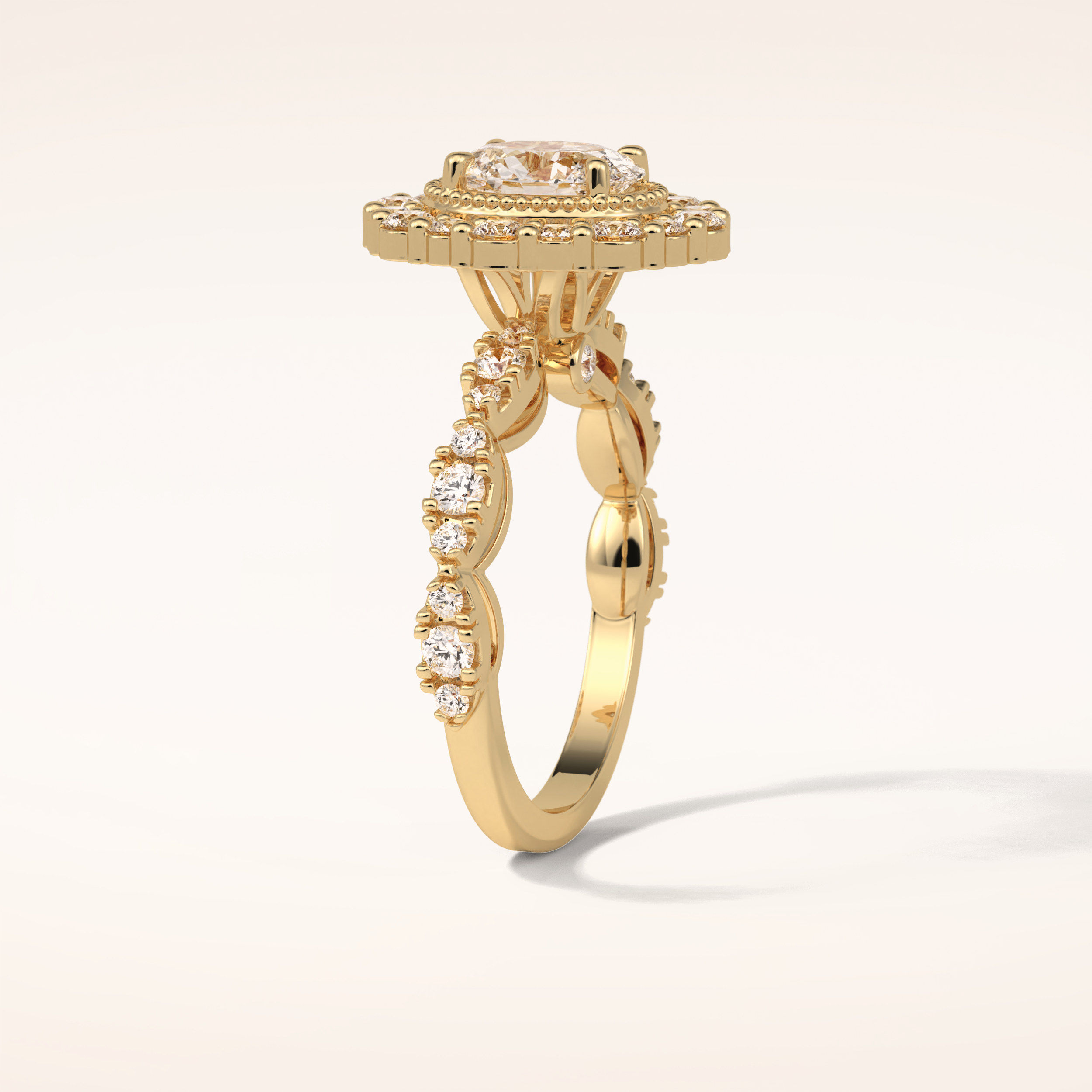 1.33 CT Oval Shaped Halo & Pave Moissanite Engagement Ring