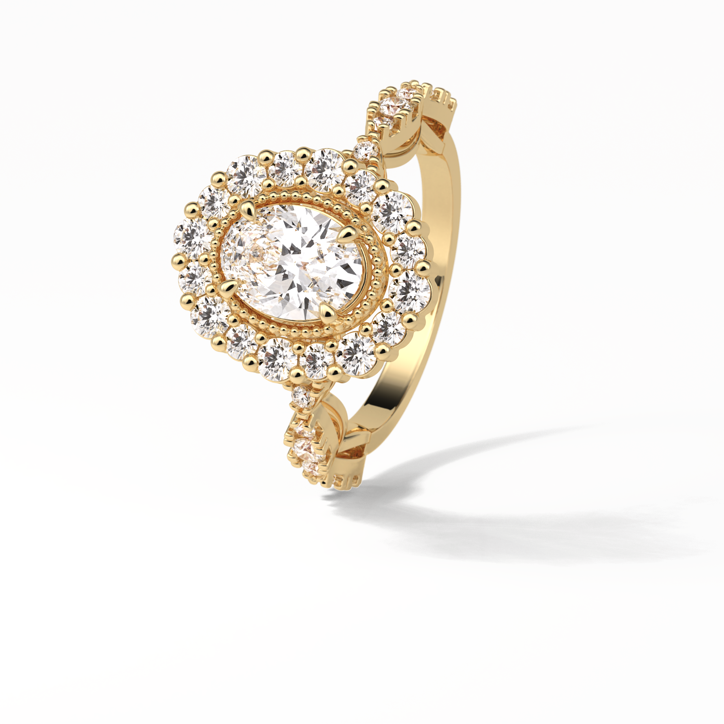 Oval Pave and Halo Lab Grown Diamond Engagement Ring