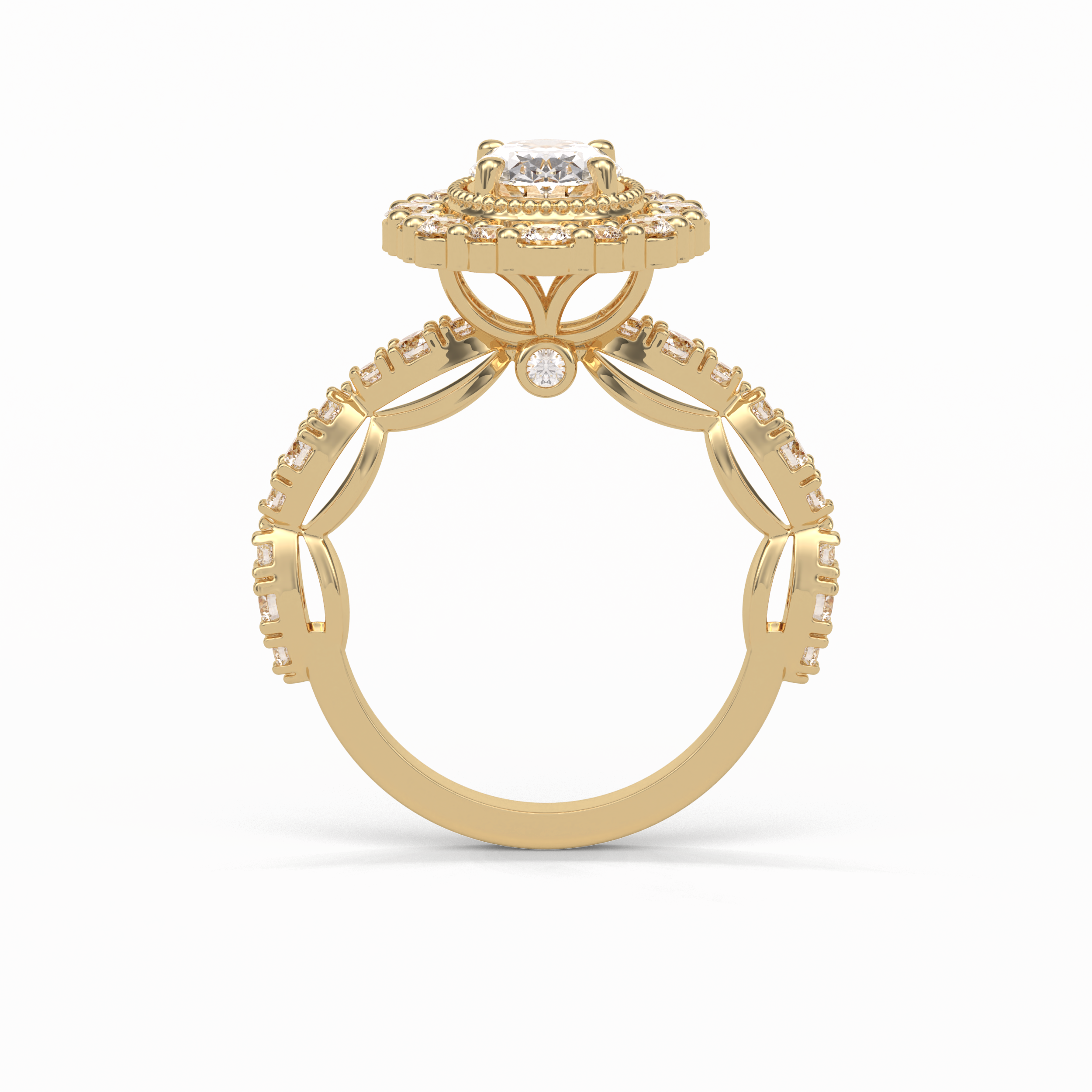 Oval Pave and Halo Lab Grown Diamond Engagement Ring