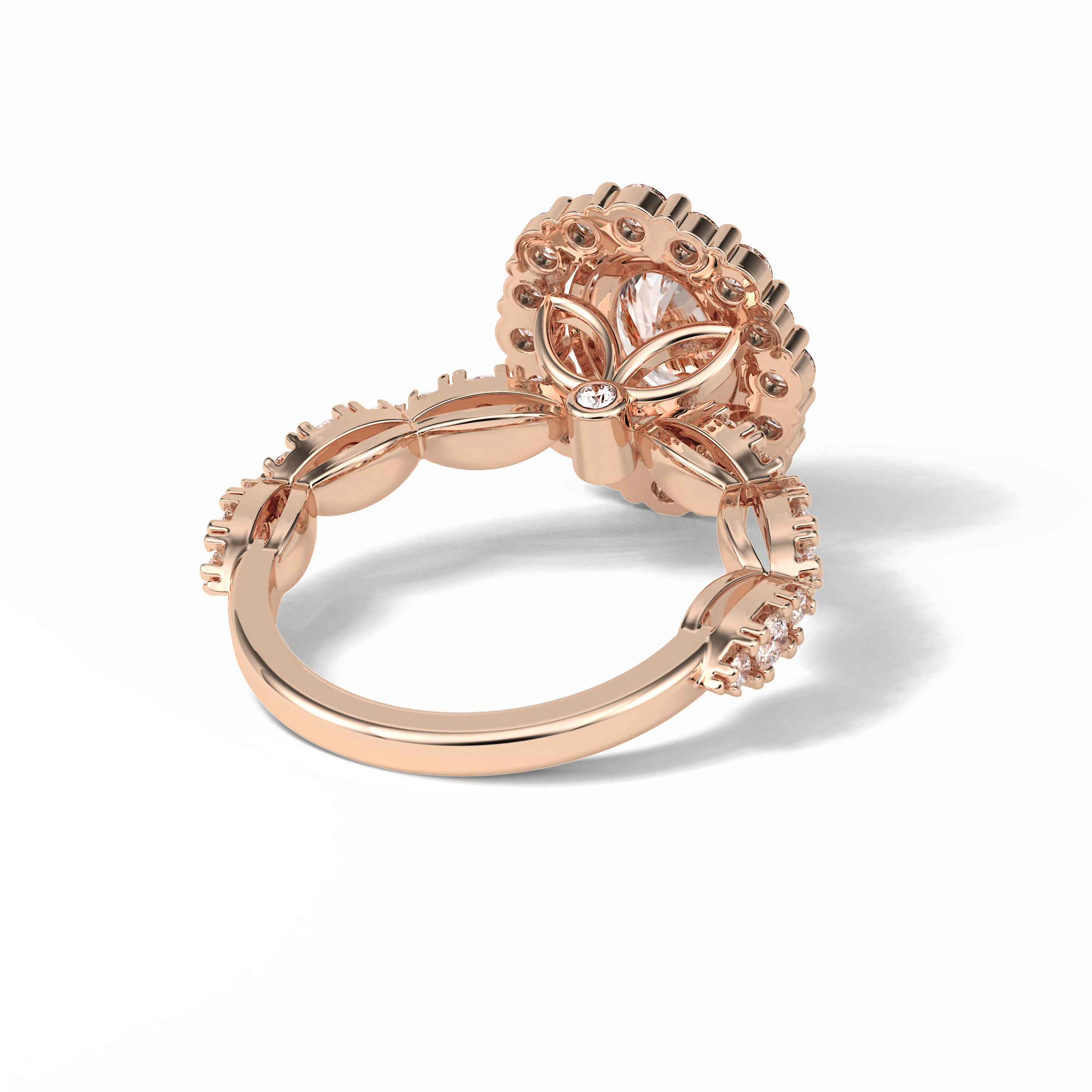 Oval Pave and Halo Lab Grown Diamond Engagement Ring