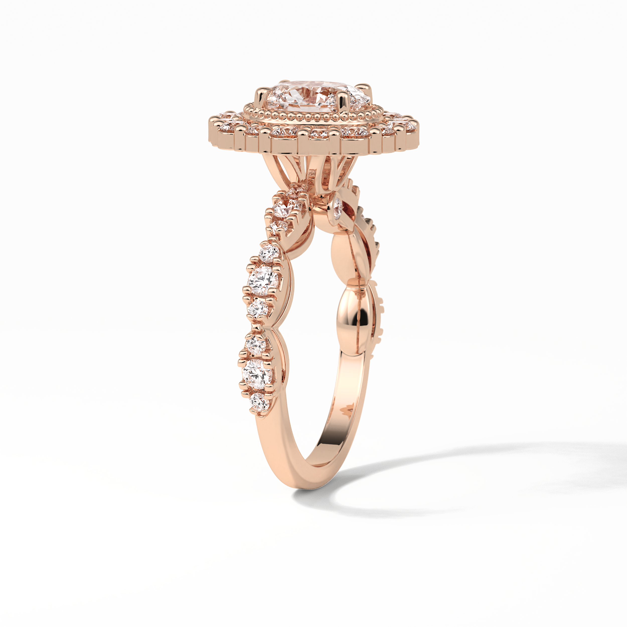 Oval Pave and Halo Lab Grown Diamond Engagement Ring