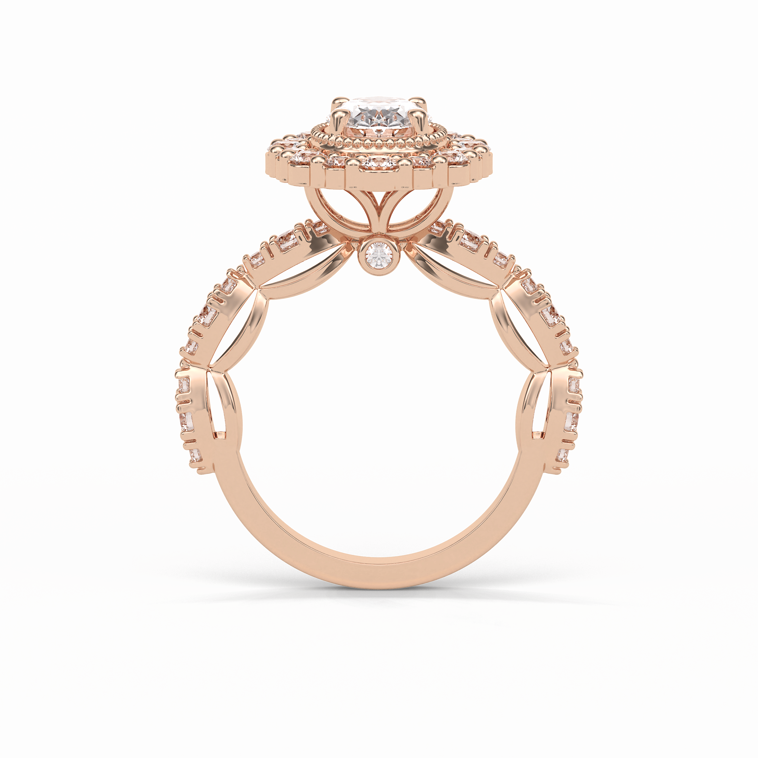 Oval Pave and Halo Lab Grown Diamond Engagement Ring