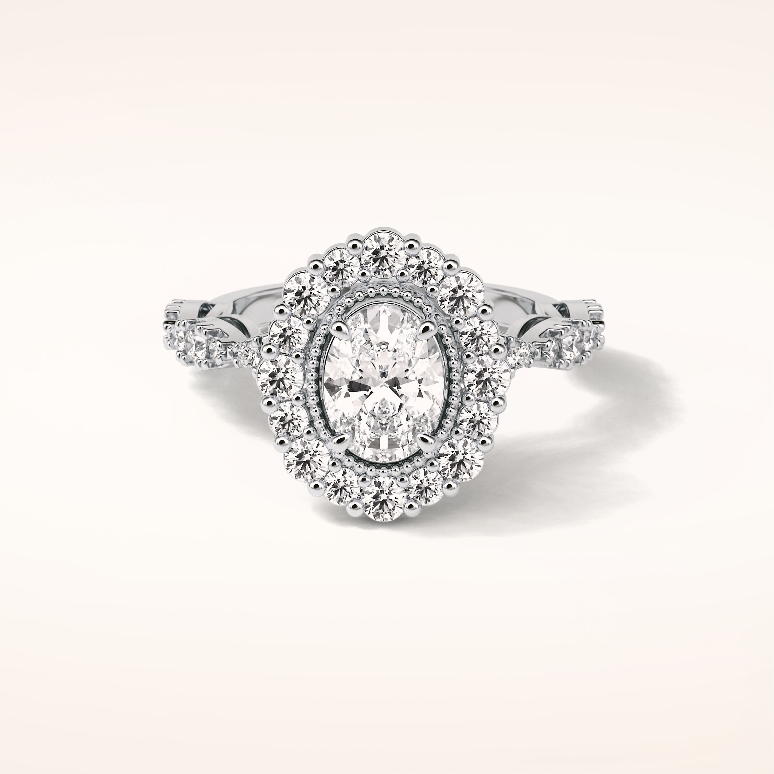 1.33 CT Oval Shaped Halo & Pave Moissanite Engagement Ring