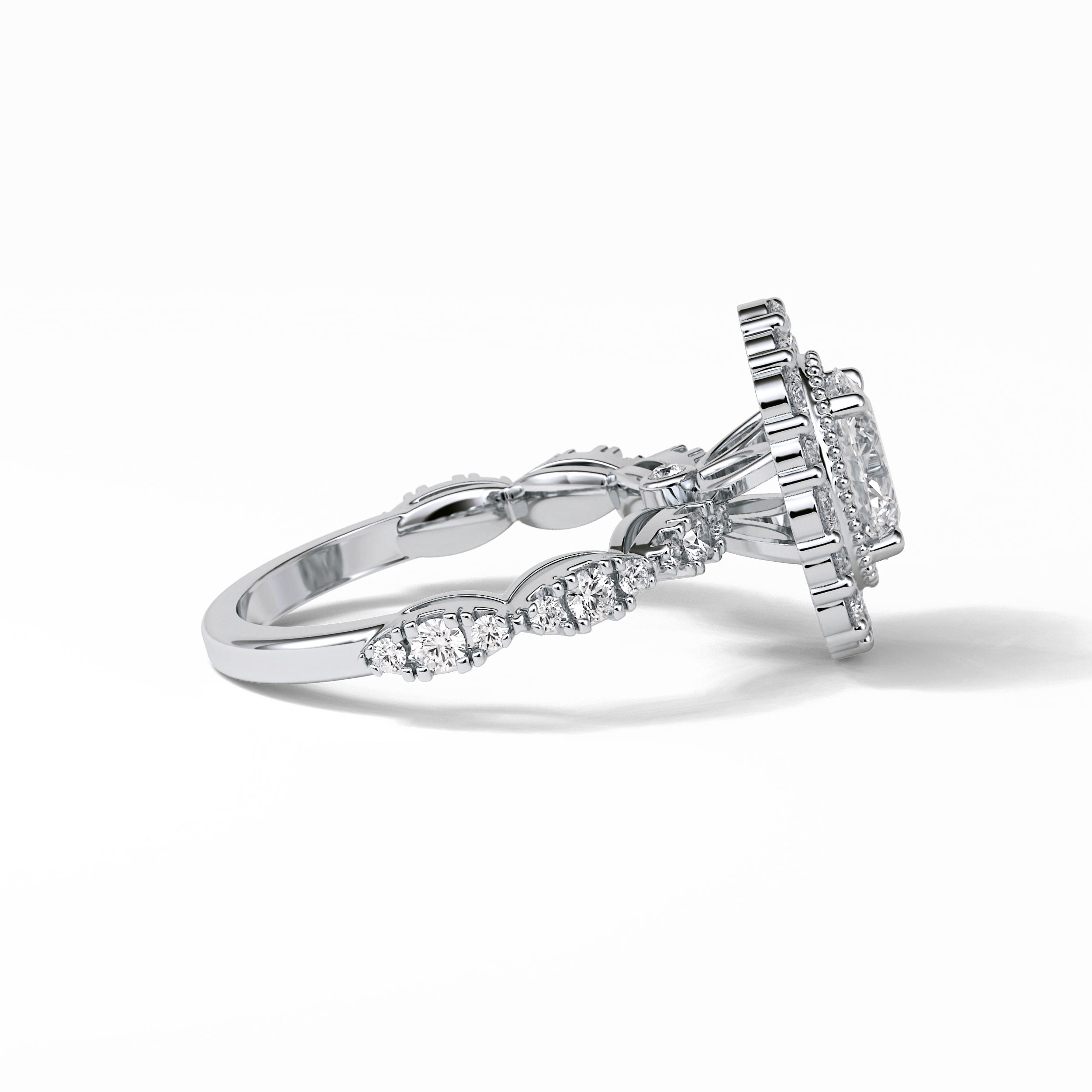 Oval Pave and Halo Lab Grown Diamond Engagement Ring