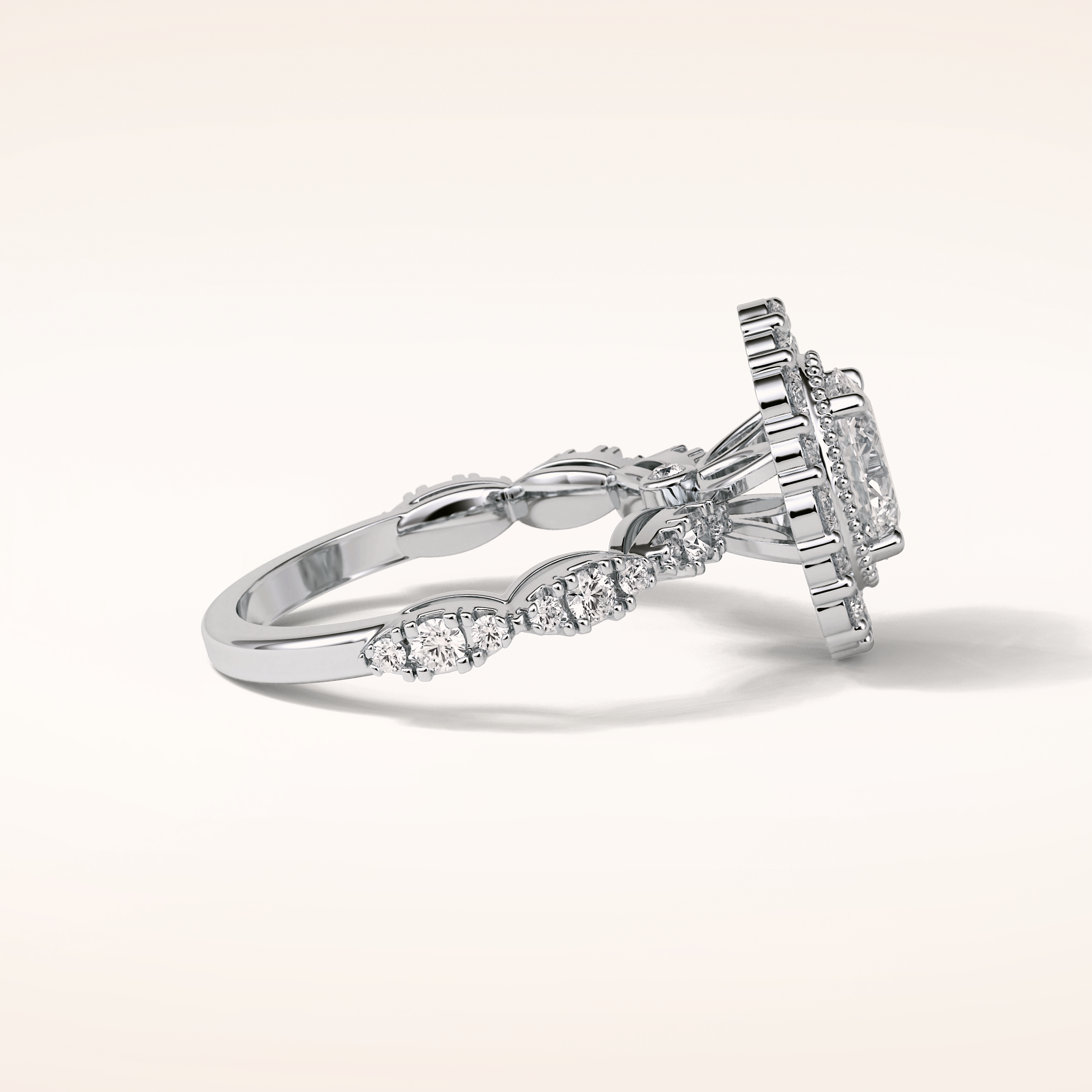 1.33 CT Oval Shaped Halo & Pave Moissanite Engagement Ring