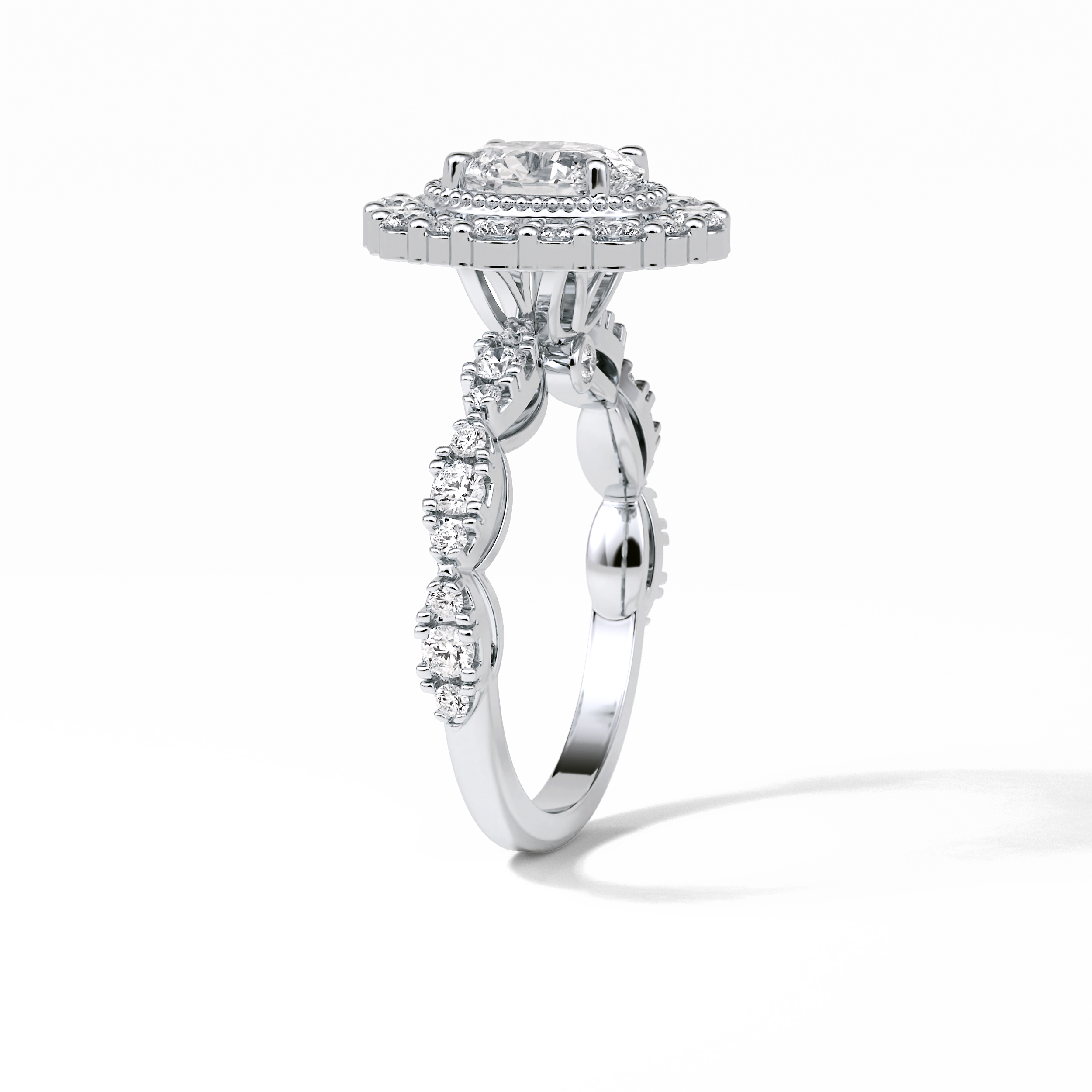 Oval Pave and Halo Lab Grown Diamond Engagement Ring