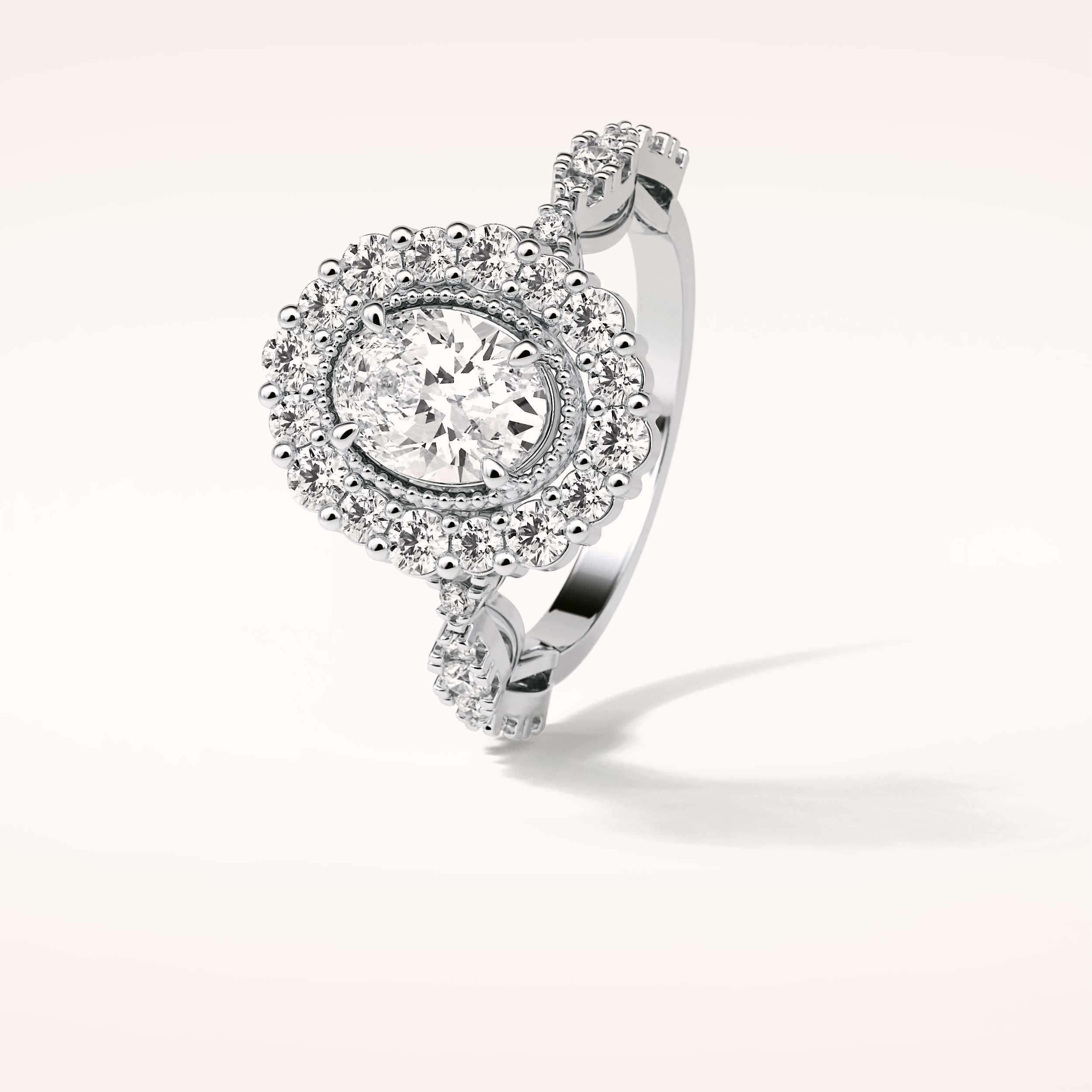 1.33 CT Oval Shaped Halo & Pave Moissanite Engagement Ring