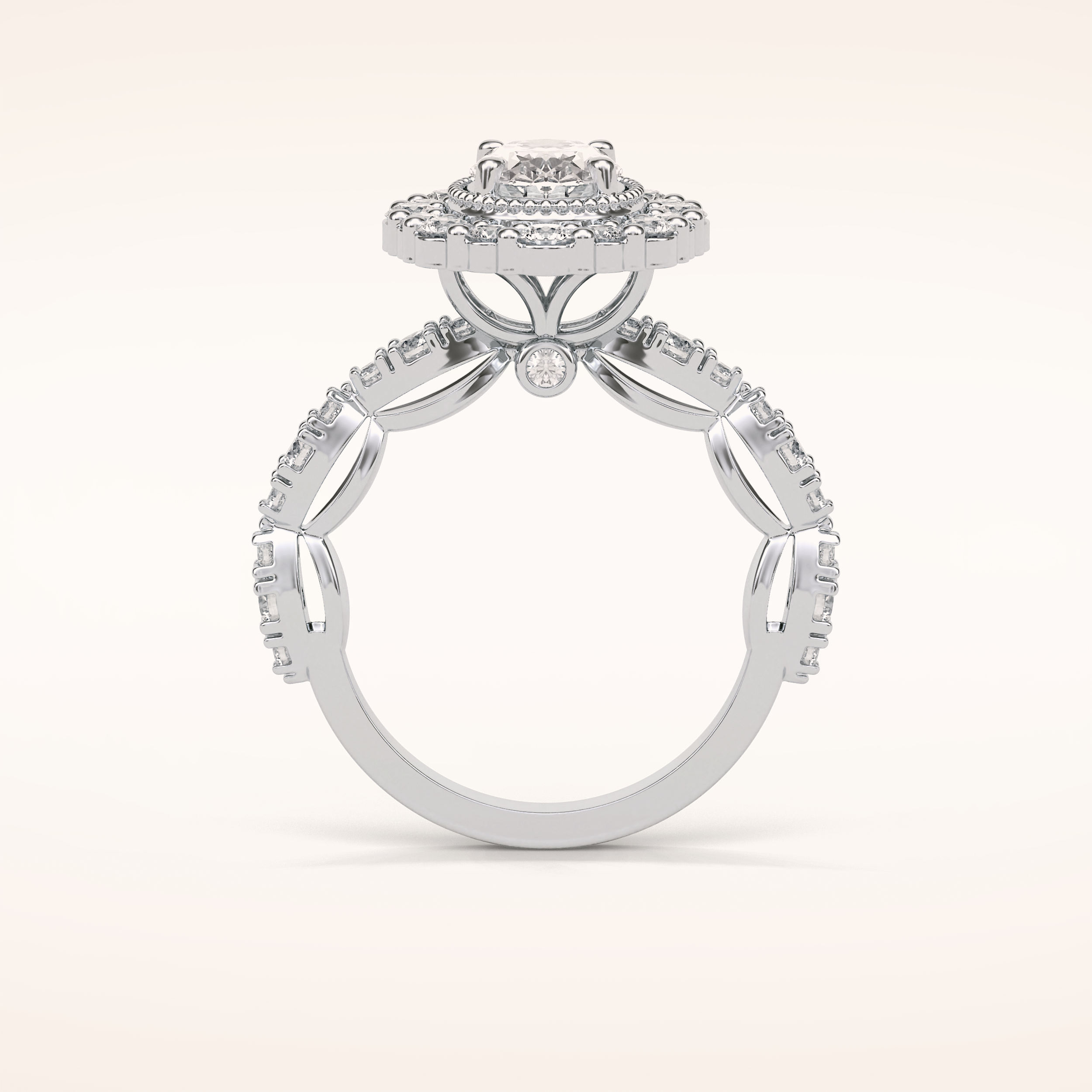1.33 CT Oval Shaped Halo & Pave Moissanite Engagement Ring