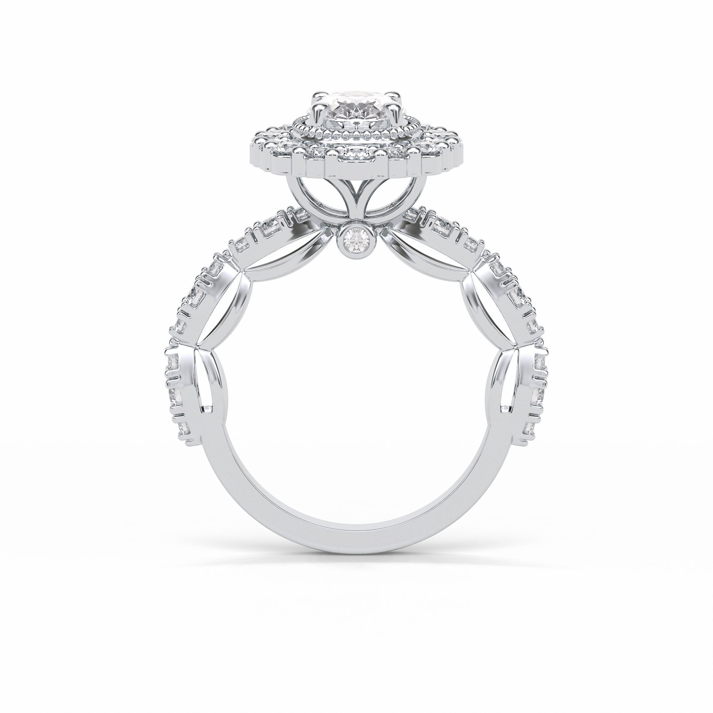 Oval Pave and Halo Lab Grown Diamond Engagement Ring