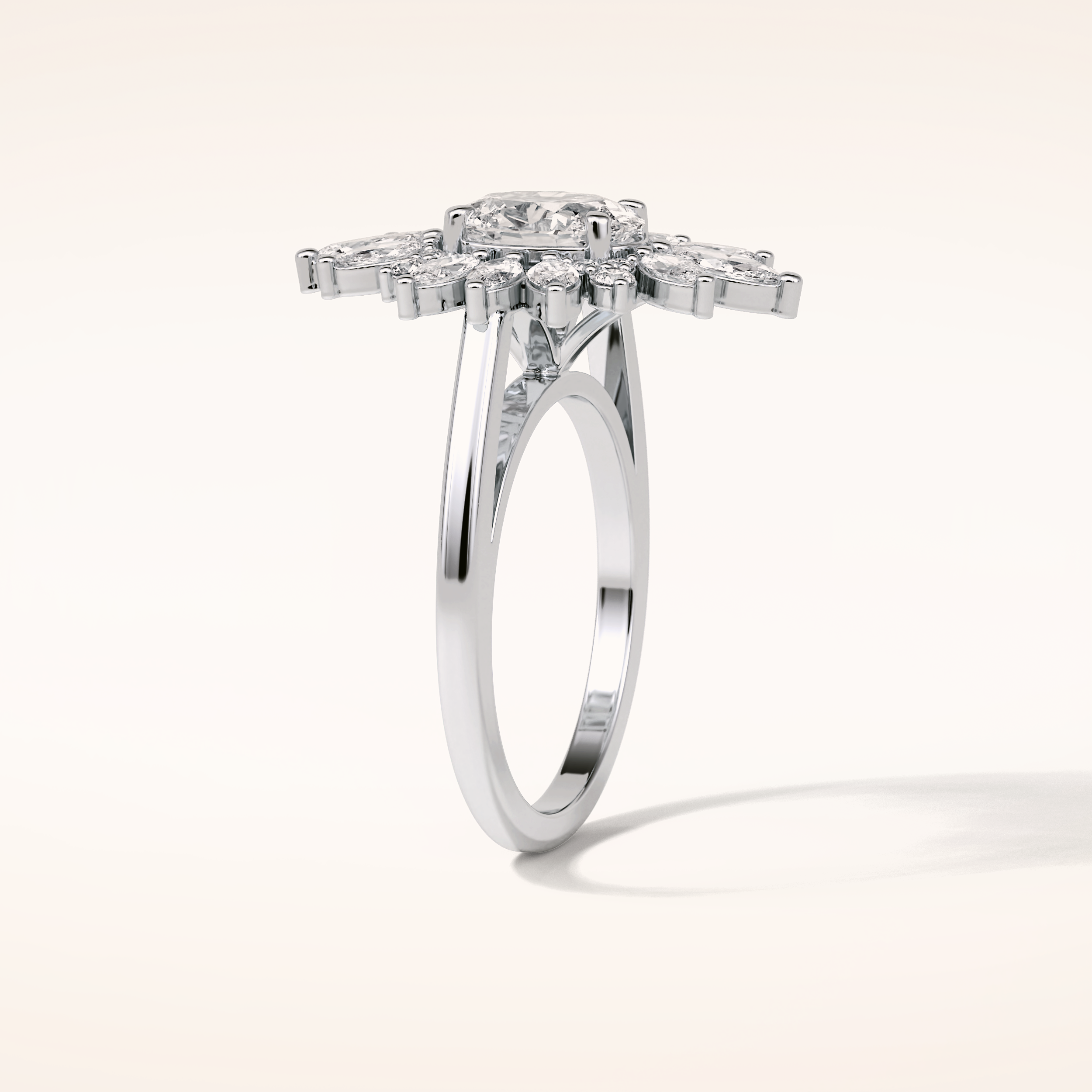 1.33 CT Oval Shaped Cluster Moissanite Engagement Ring