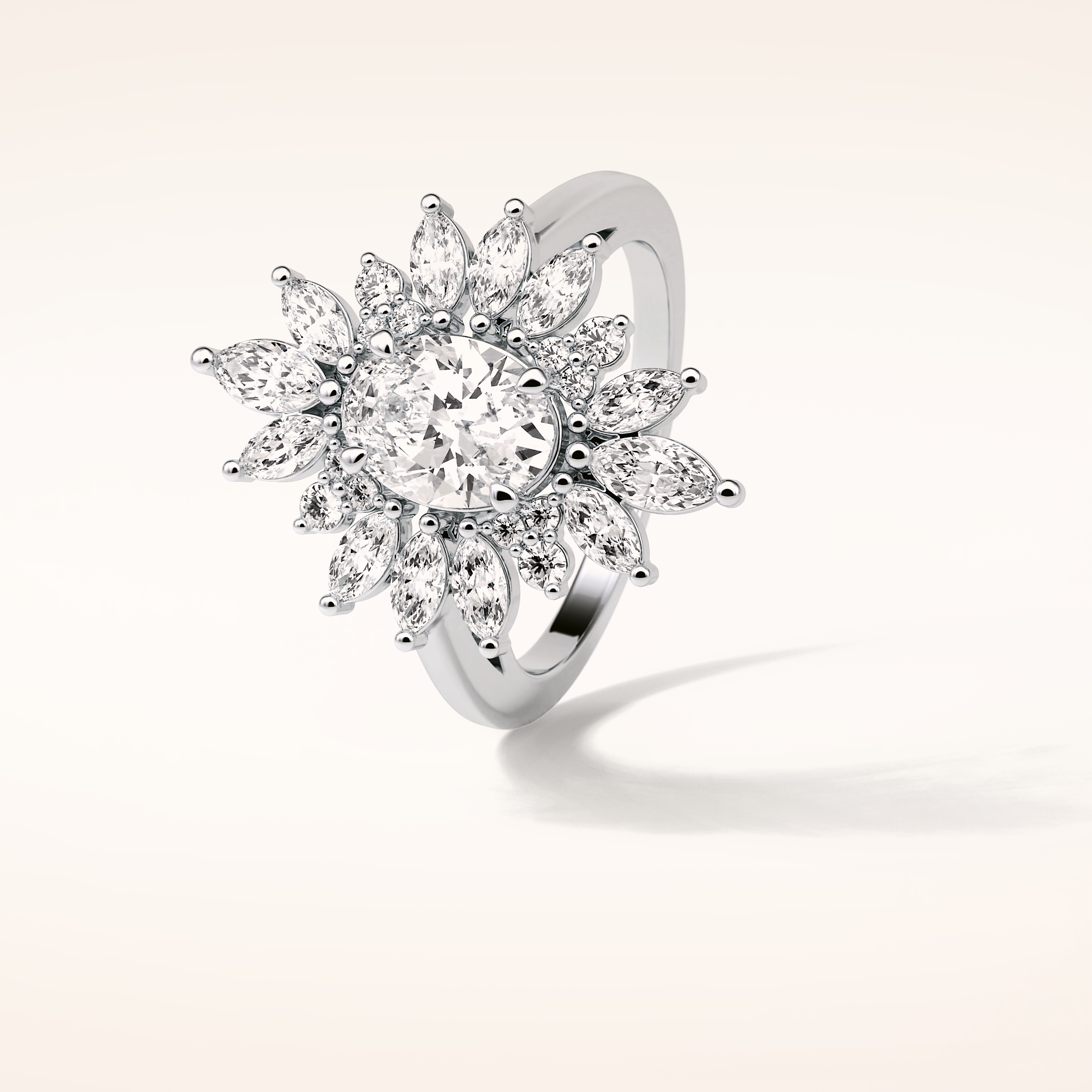 1.33 CT Oval Shaped Cluster Moissanite Engagement Ring