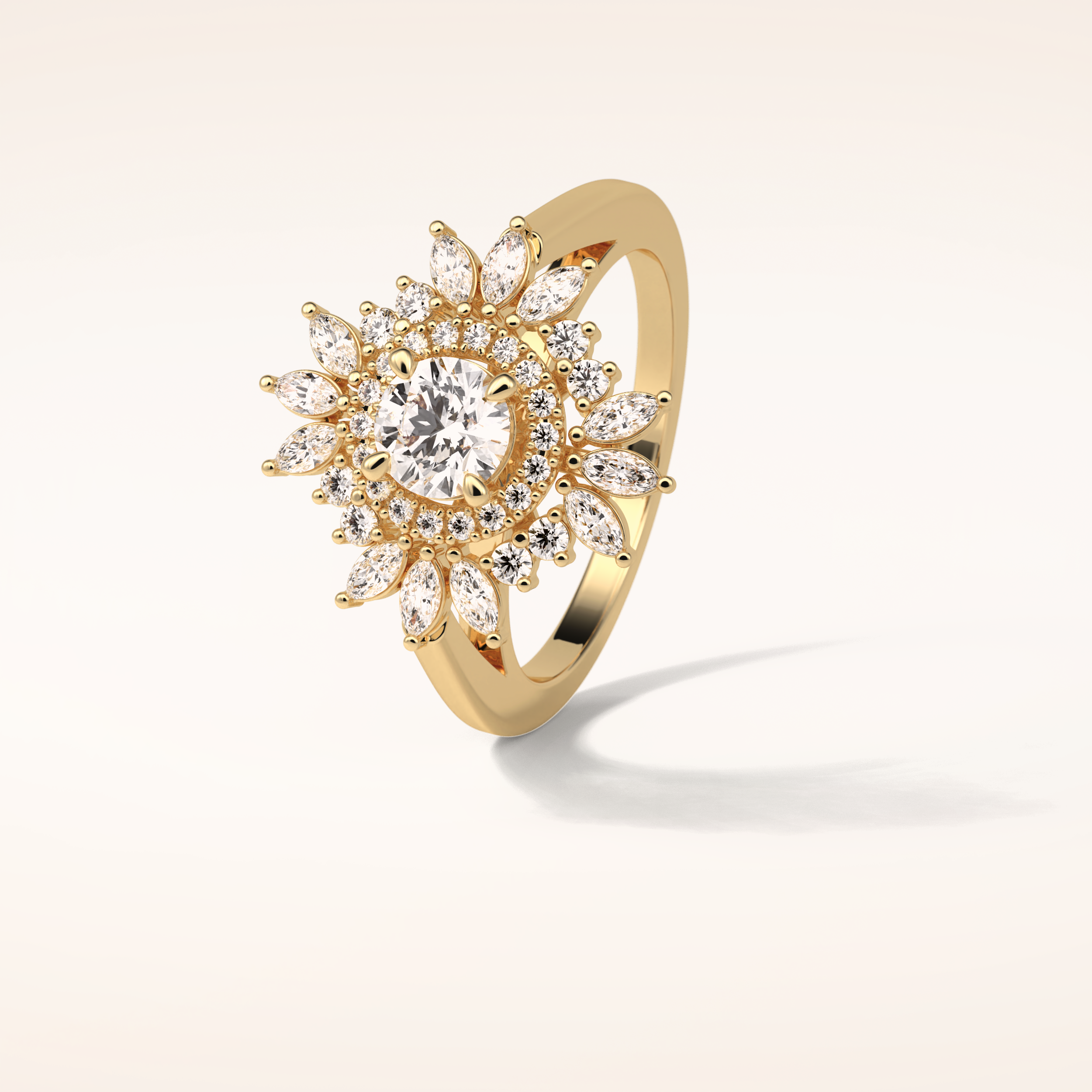 0.5 CT Round Shaped Halo & Cluster Moissanite Engagement Ring