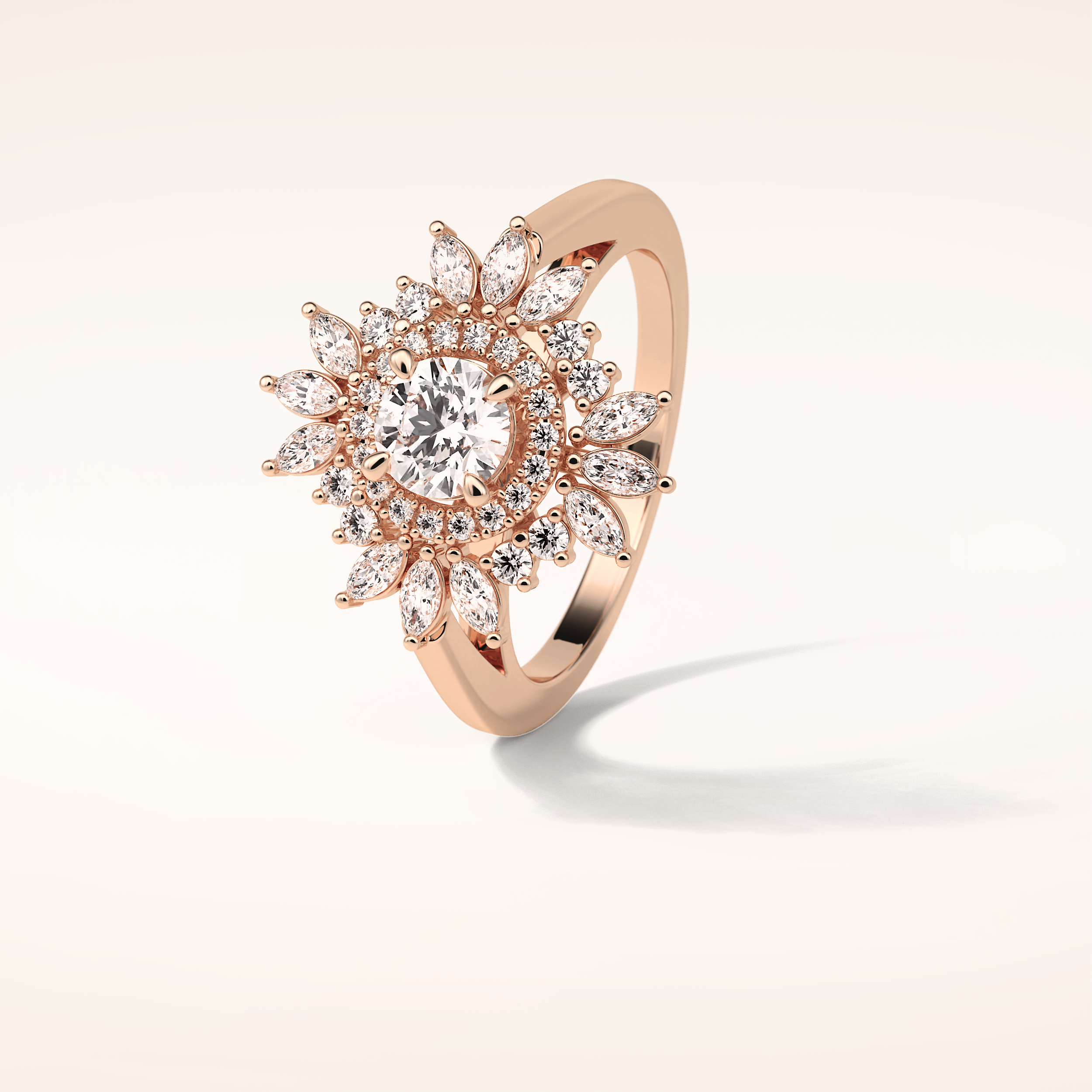 0.5 CT Round Shaped Halo & Cluster Moissanite Engagement Ring